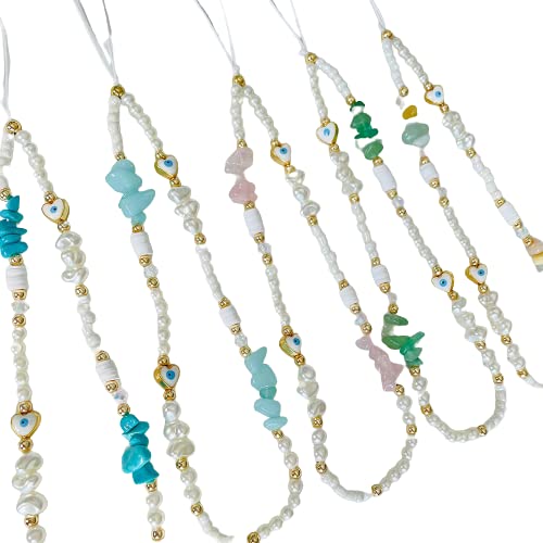 Y2K Healing Crystal Phone Charm Strap - Beaded Pearl Lanyard for Girls & Women, Cell Phone Keychain, Case Accessories, Jewelry Bracelet for Daily Use, Office, Travel, and Gifts