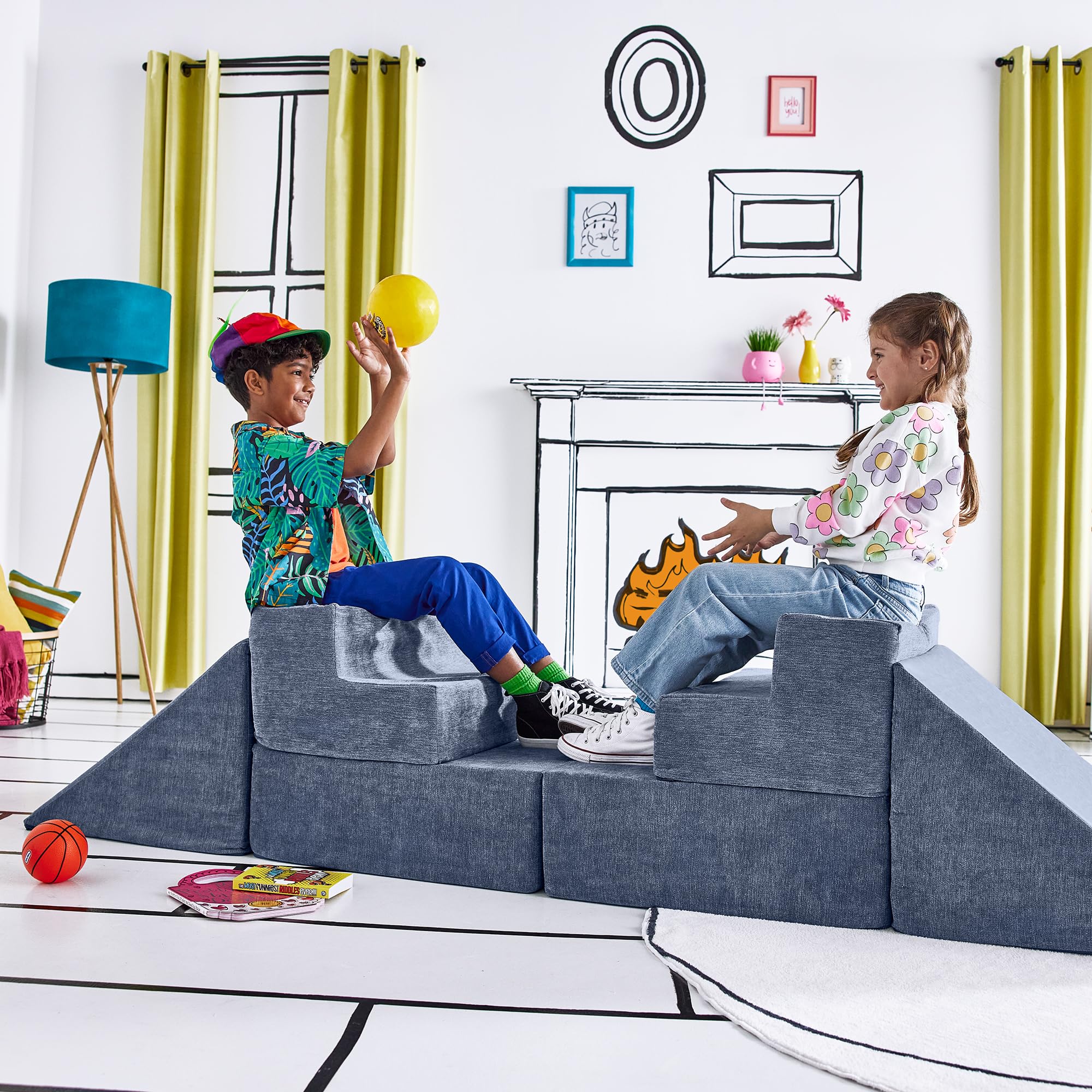 Yourigami Kids & Toddler Play Gym with Modular Couch Set - Durable Blue Lagoon Design for Playroom & Nursery - Perfect for Indoor Playtime & Learning Activities