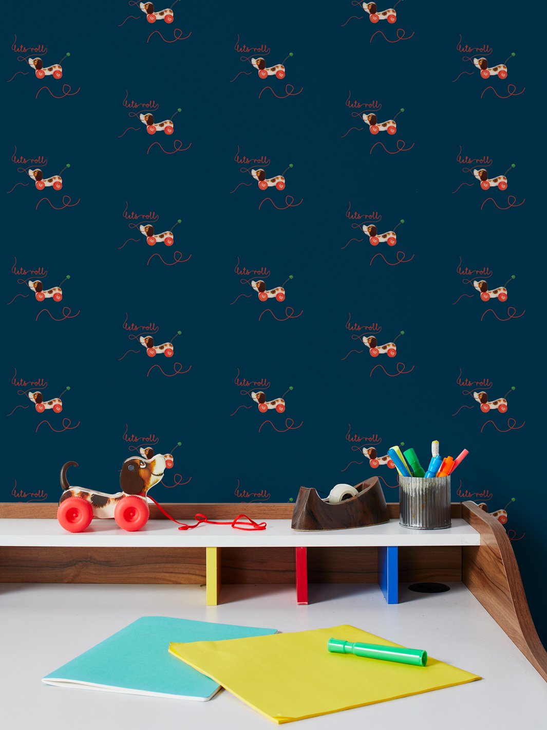Fisher Price™ 'Let's Roll' Navy Blue Wallpaper - Perfect for Kids' Rooms, Nurseries & Play Areas