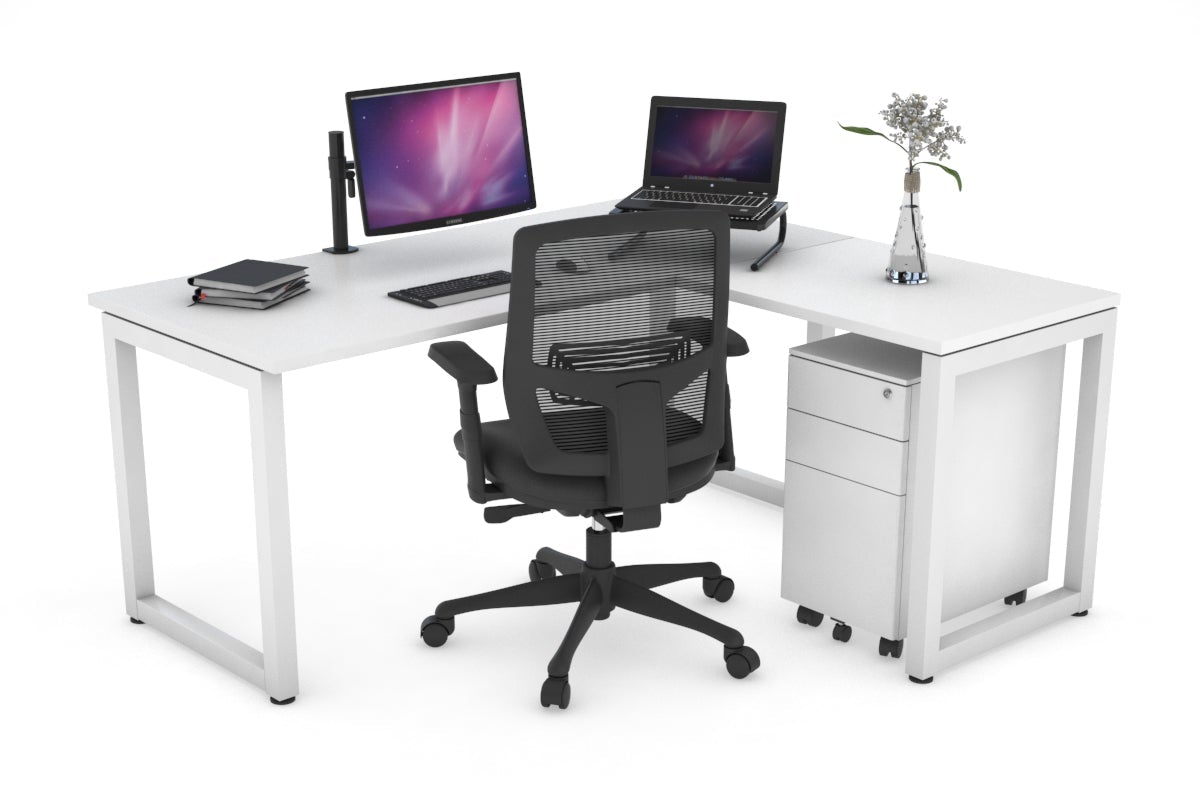Quadro Loop Legs L-Shaped Corner Office Desk - 1800L x 1450W Dimensions, Ergonomic Home & Business Workspace Solution for Computer, Laptop, and Office Setup