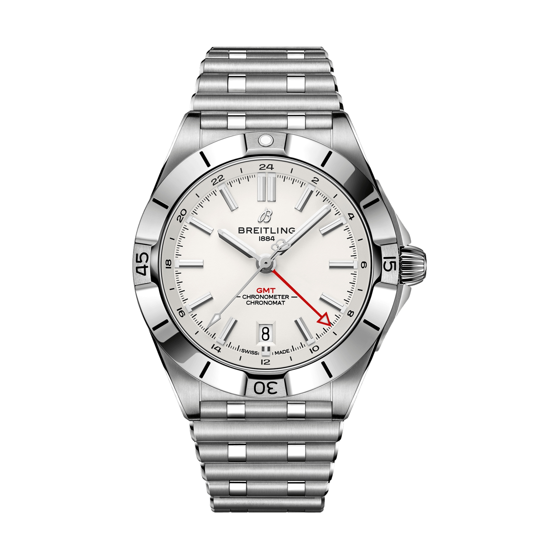 Breitling Chronomat Automatic GMT 40mm Men's Watch - White Dial with Stainless Steel Bracelet - Luxury Timepiece for Business Travel & Formal Occasions