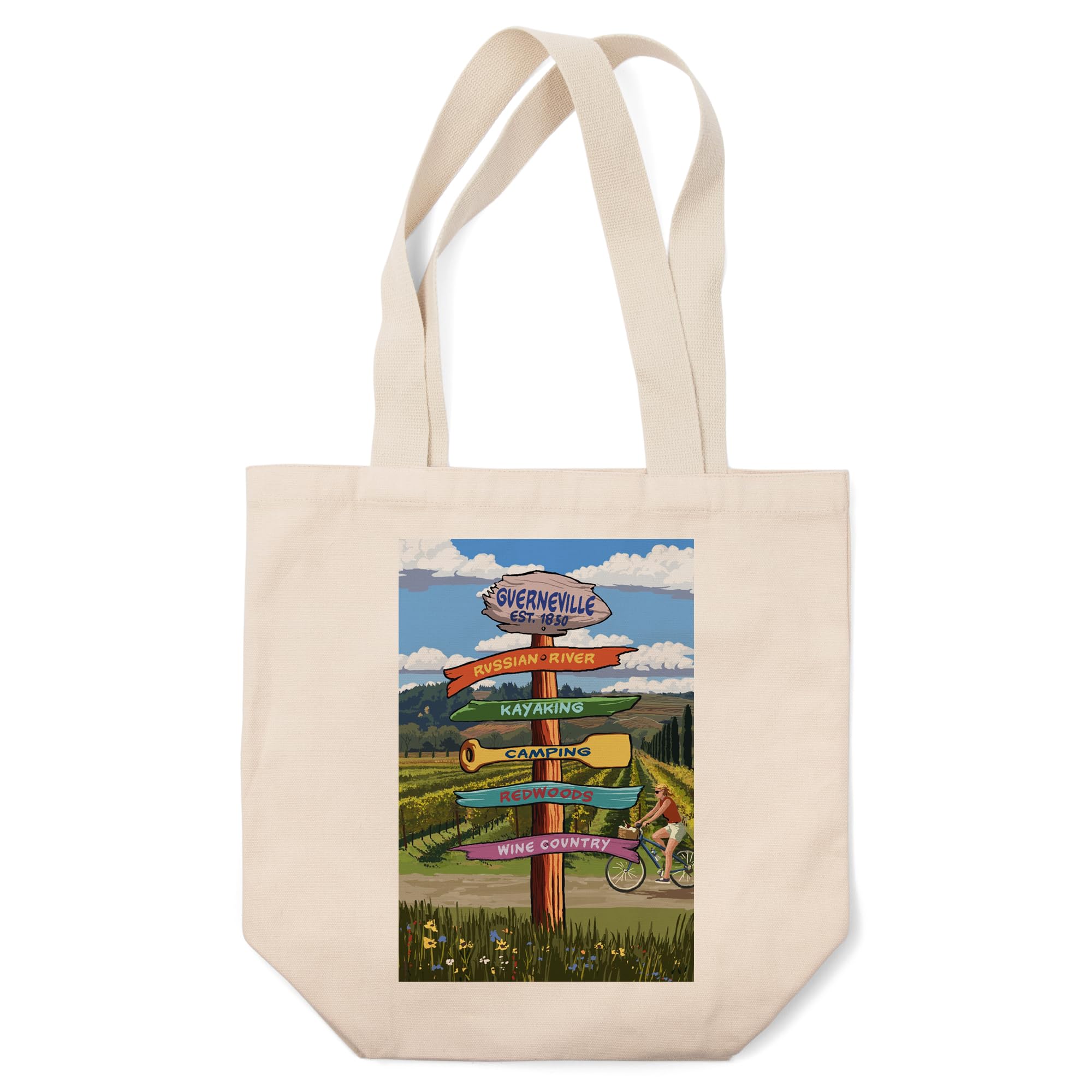 Lantern Press Guerneville California Signpost Tote Bag - 100% Cotton Canvas Reusable Shopping Bag for Groceries, Beach & Travel