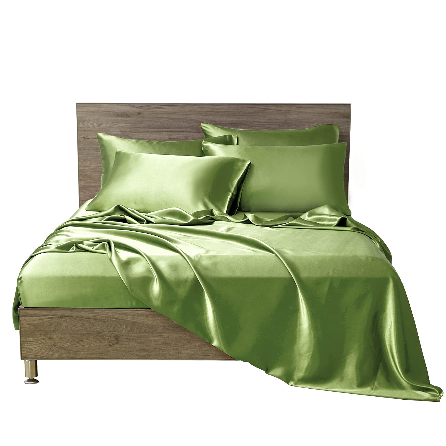 MR&HM Full Size Satin Bed Sheets Set - 6 Piece Silky Soft Bedding with 15