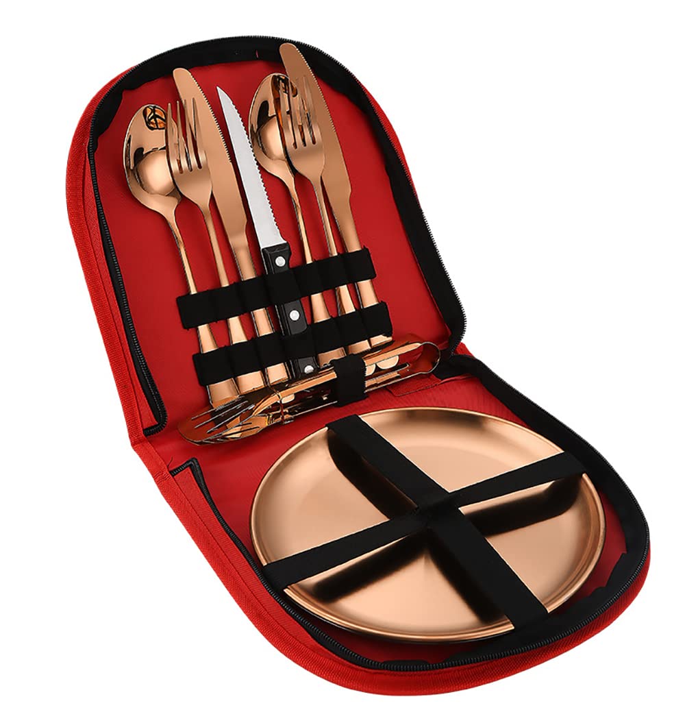 Premium Stainless Steel Flatware Set - 24-Piece Mirror Polished Silverware Set with Forks, Knives & Spoons - Durable Rose Gold Kitchen Utensils for Home & Restaurant Use - Includes Red Travel Storage Bag - Perfect for Dinner Parties, Weddings & Everyday Dining