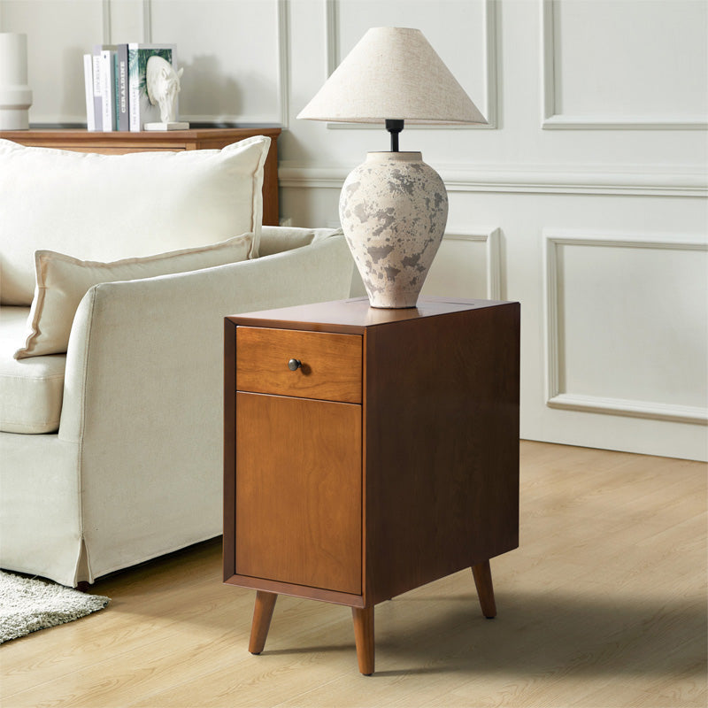 Vira End Table with Storage & Built-in Outlets - Modern Side Table with USB Charging Ports & Power Outlets for Living Room, Bedroom, Office - Perfect Nightstand or Sofa Side Table