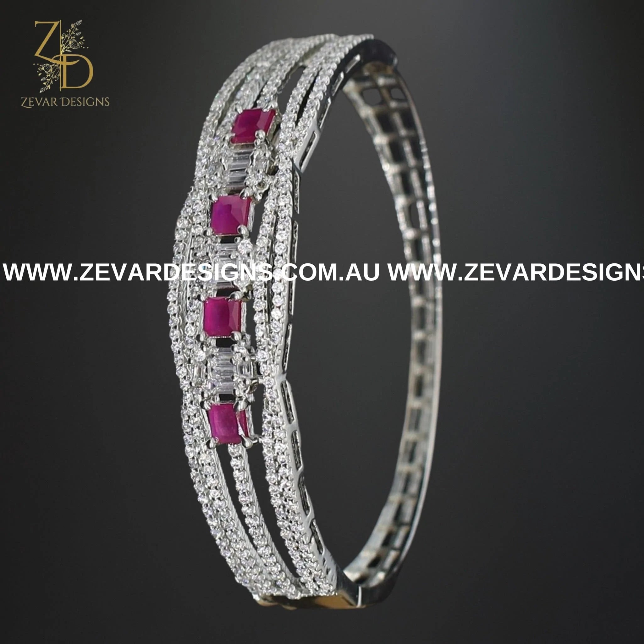 Stylish AD Bracelet in White Rhodium with Ruby Red Gemstones - Perfect for Everyday Wear, Special Occasions & Gift Giving