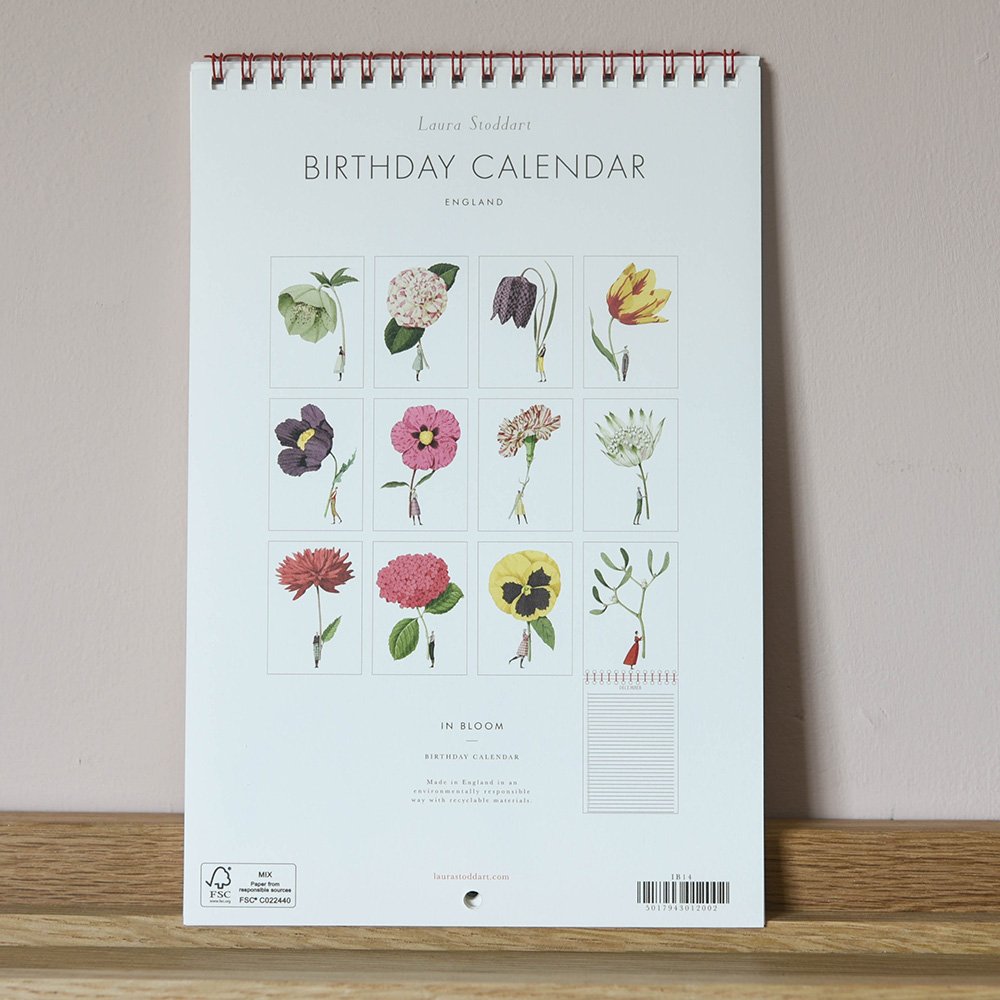 Laura Stoddart In Bloom Birthday Calendar 2024 - Floral Wall Calendar with Gift Pockets - Perfect for Home, Office Decor & Birthday Reminders