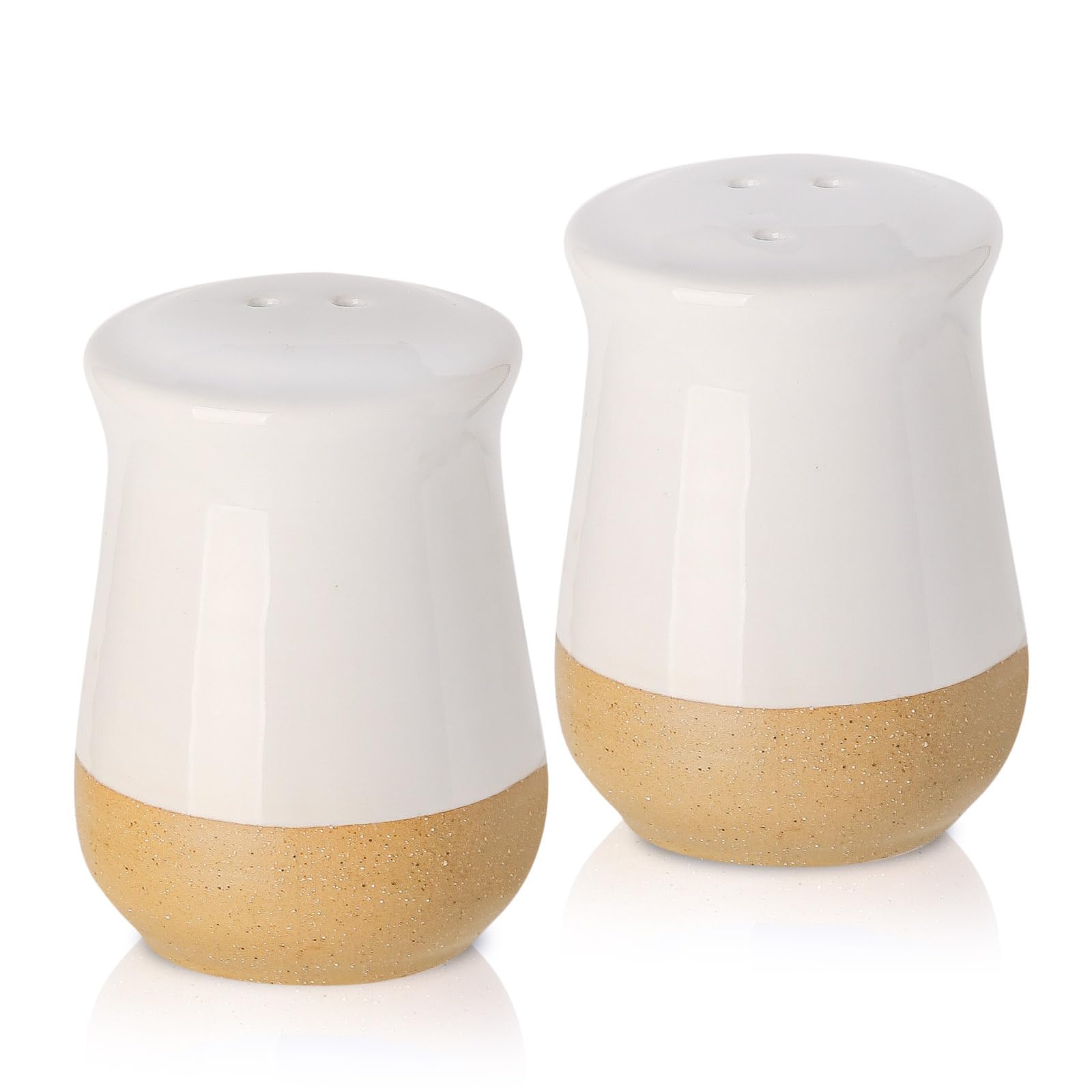 Premium Ceramic Salt and Pepper Shakers Set of 2 - Farmhouse Style Kitchen Essentials for Countertop, Dining Table & Gift Giving | Perfect for Home Decor, Wedding Registry & Christmas Presents (White)