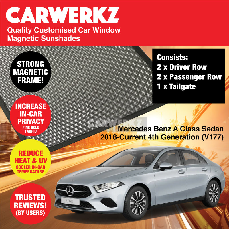 Custom Magnetic Sunshades for Mercedes Benz A-Class 2018-2023 (V177) - UV Protection Window Shades for Sedan - Perfect for Driving, Parking & Road Trips
