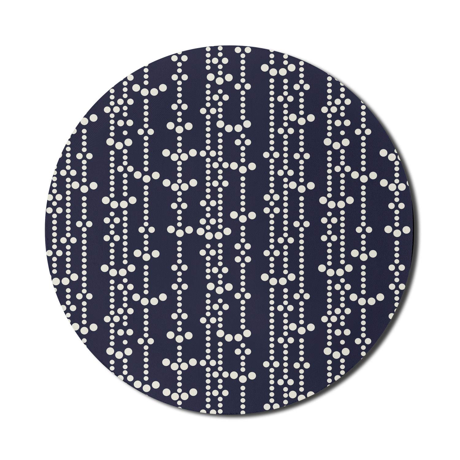 Ambesonne Japanese Vintage Geometric Mouse Pad - 8 Inch Round Non-Slip Thick Rubber Gaming Mouse Mat with Traditional Dotted Pattern in Dark Blue & Cream | Perfect for Computer Work, Gaming & Office Use