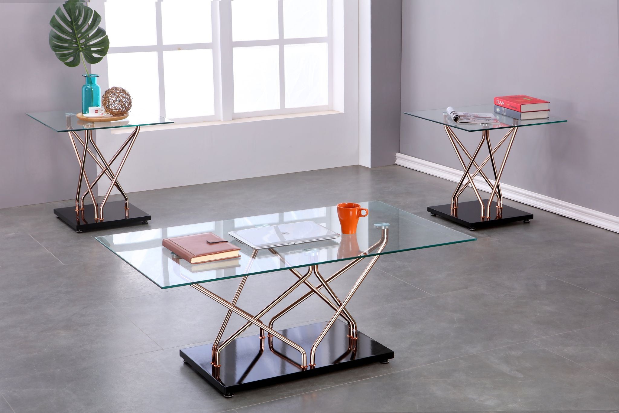 3-Piece Coffee Table Set - Modern Black & Rose Gold Accent Living Room Furniture for Small Spaces | Perfect for Apartments, Condos & Cozy Homes