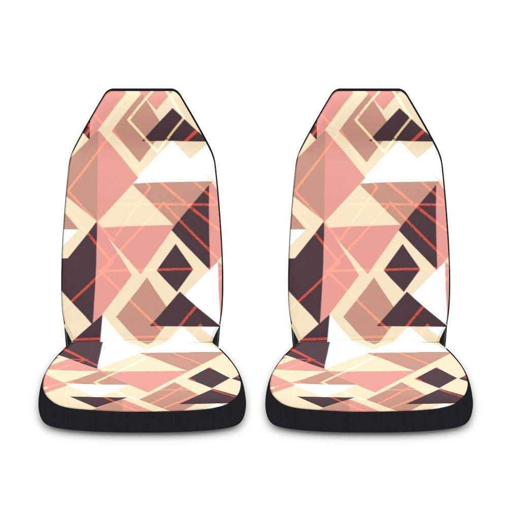 CUXWEOT Pink Geometric Car Seat Covers - 2-Piece Front Set, Universal Fit for Cars, Trucks, SUVs & Vans | Waterproof Seat Protector & Pet Mat for Comfort & Style | Perfect for Daily Commute, Road Trips & Pet Owners