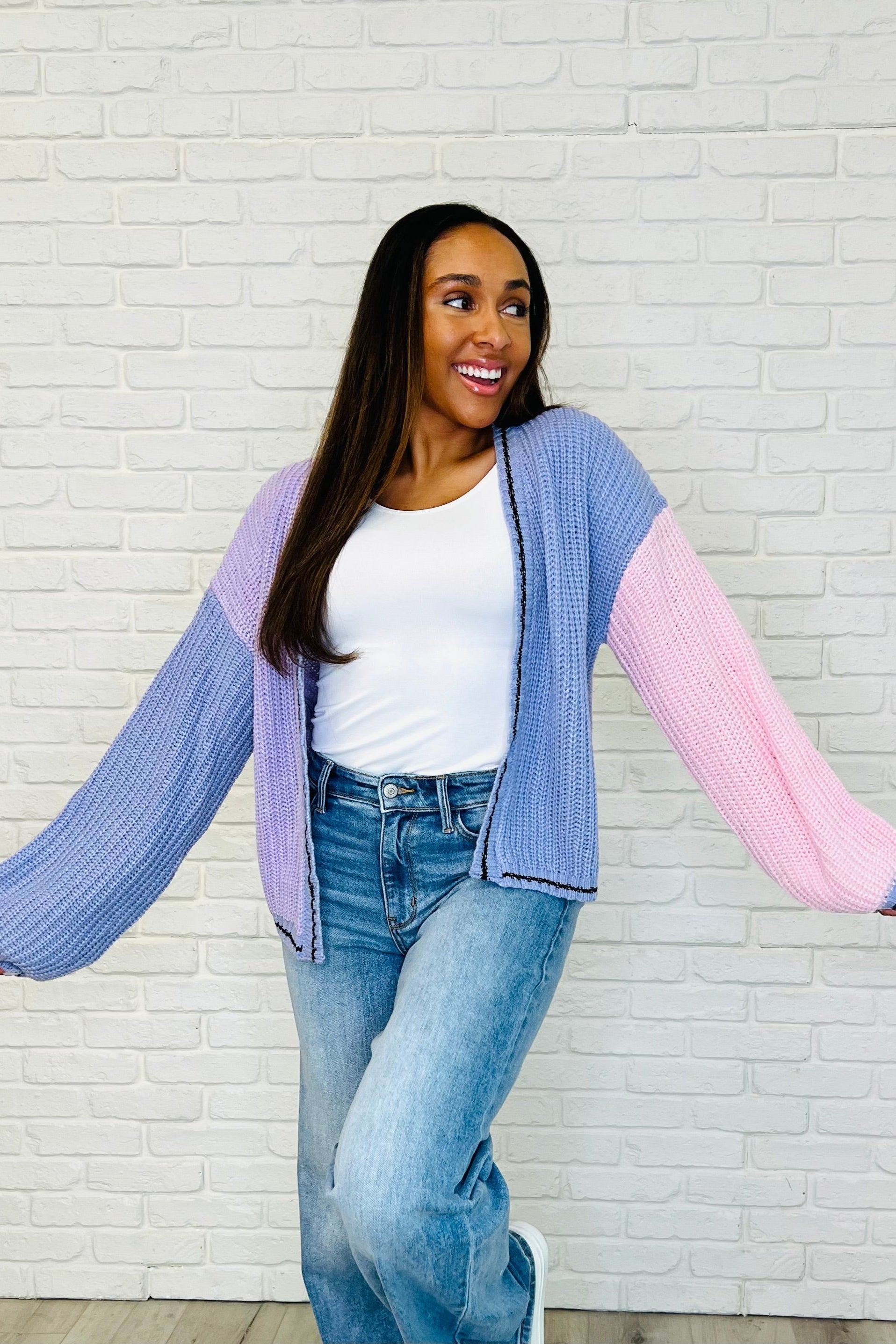 Stylish Coffee Date Color Block Cardigan for Women - Soft & Comfortable Knit Sweater - Perfect for Casual Outings, Coffee Dates & Fall Layering