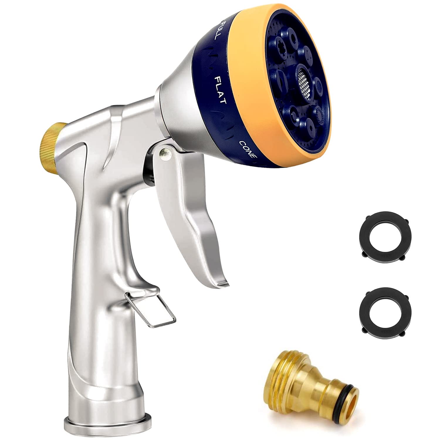 **AINEED Heavy Duty Metal Garden Hose Nozzle Sprayer - High Pressure Water Hose Nozzle with 8 Adjustable Spray Patterns for Lawn, Plants, Car Washing, Patio & Pets - Perfect for Gardening, Cleaning & Outdoor Use**