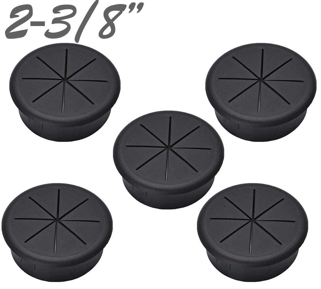 Electriduct 2-3/8 Inch Black Flexible Desk Grommet - 5 Pack Cable Management for Office & Home Workspace Organization
