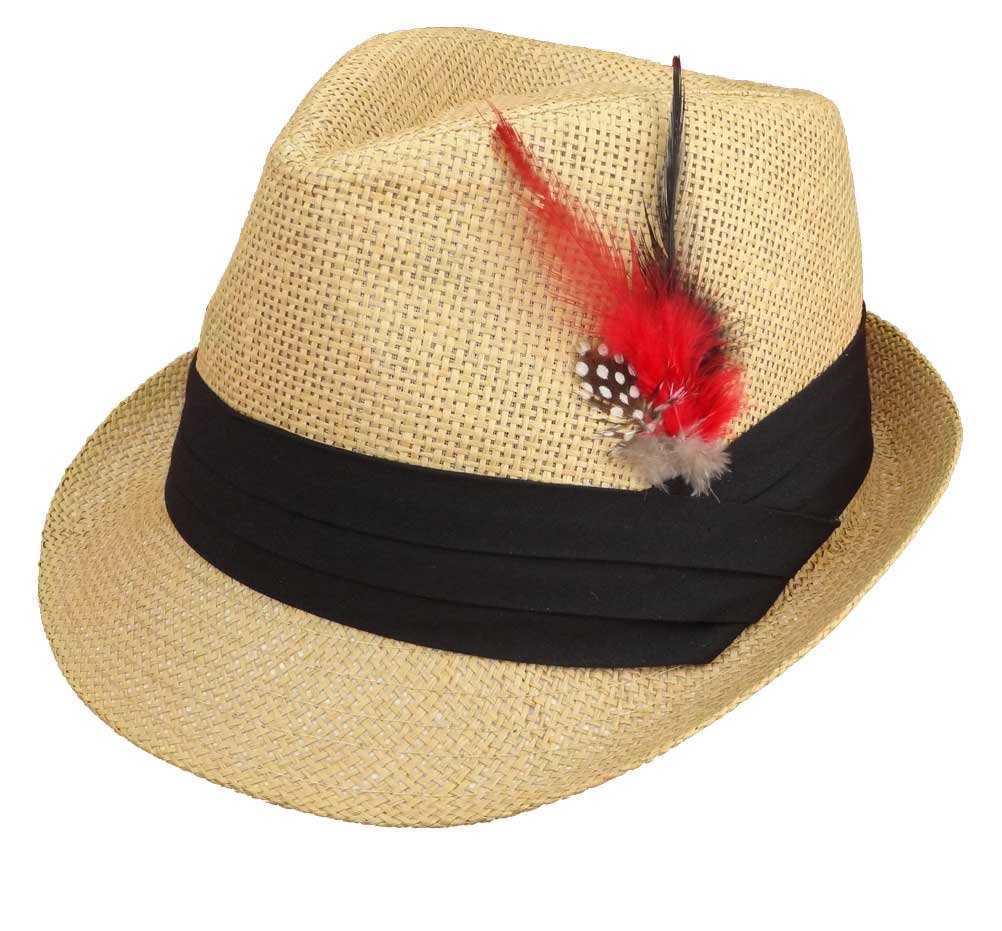 Men's Straw Fedora Hat with Feather for Summer Outdoor