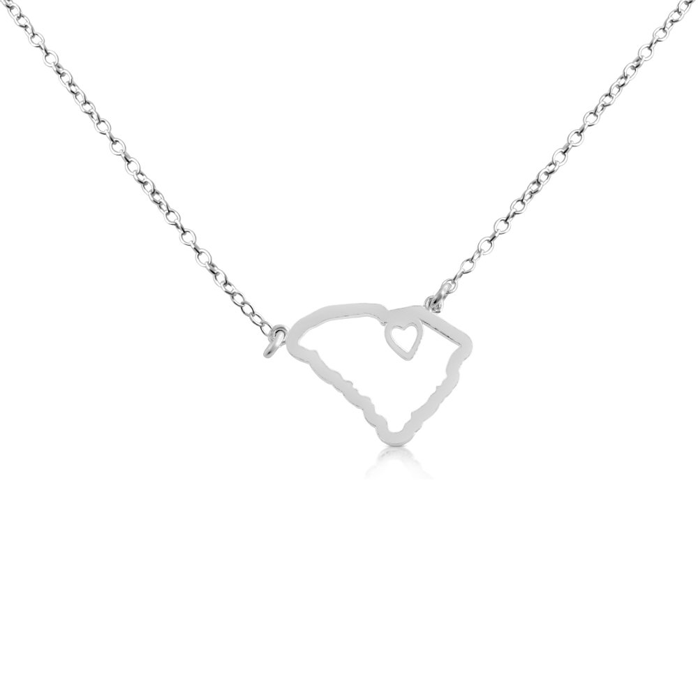 925 Sterling Silver Small South Carolina State Necklace - 