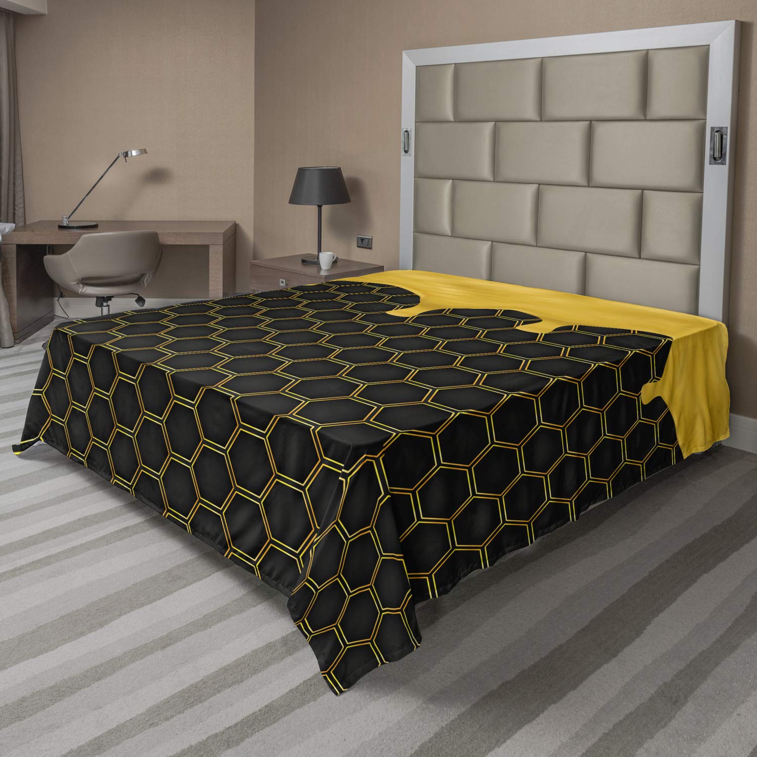 Ambesonne Honeycomb Bed Sheet, Soft California King Top Sheet for Cozy Sleep