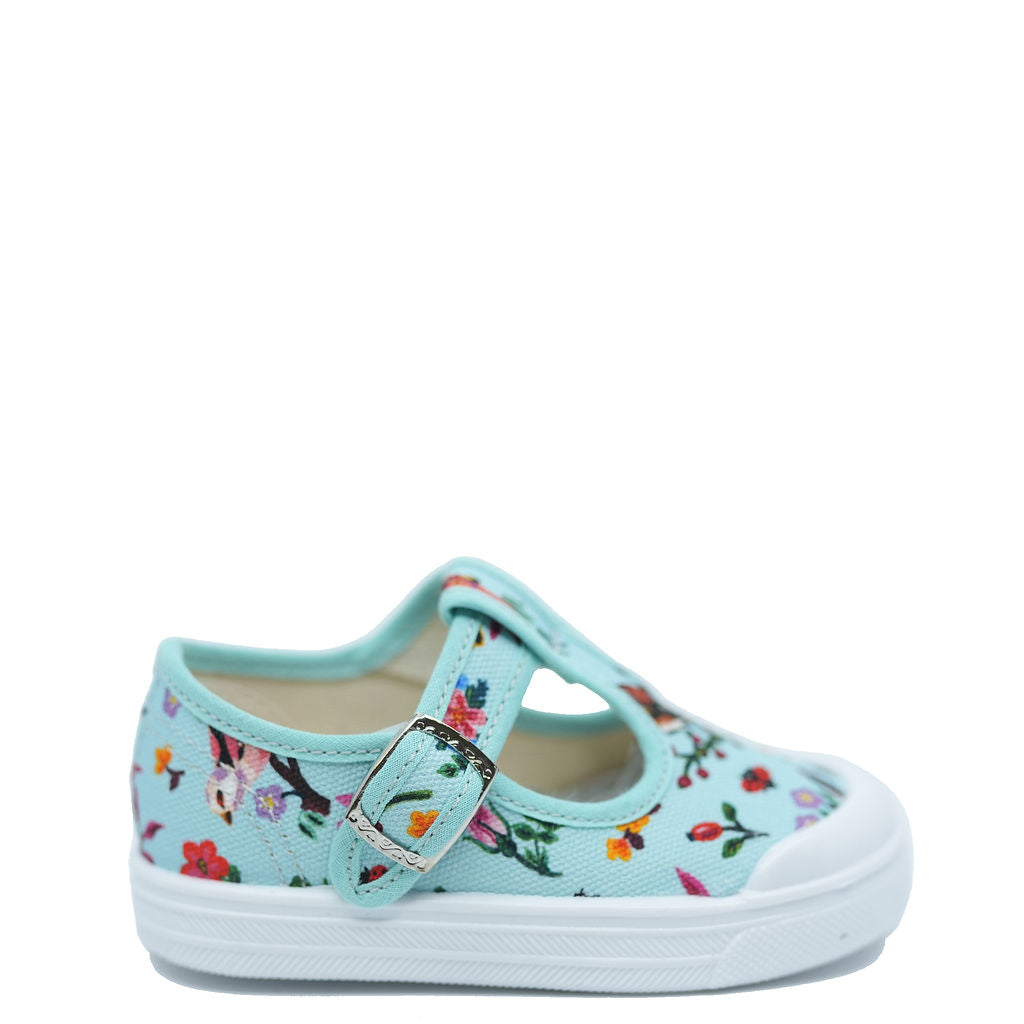 Pepe Turquoise Birds T-Strap Sneakers - Women's Casual Comfortable Walking Shoes for Everyday Wear, Fashionable & Lightweight - Perfect for Running, Travel, and Outdoor Activities
