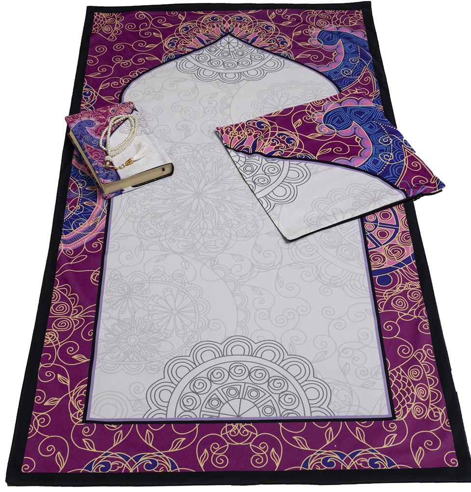Premium Islamic Quran & Prayer Rug 4-Piece Gift Set - Pink & White - Perfect for Home Prayer, Ramadan Gifts & Muslim Religious Ceremonies