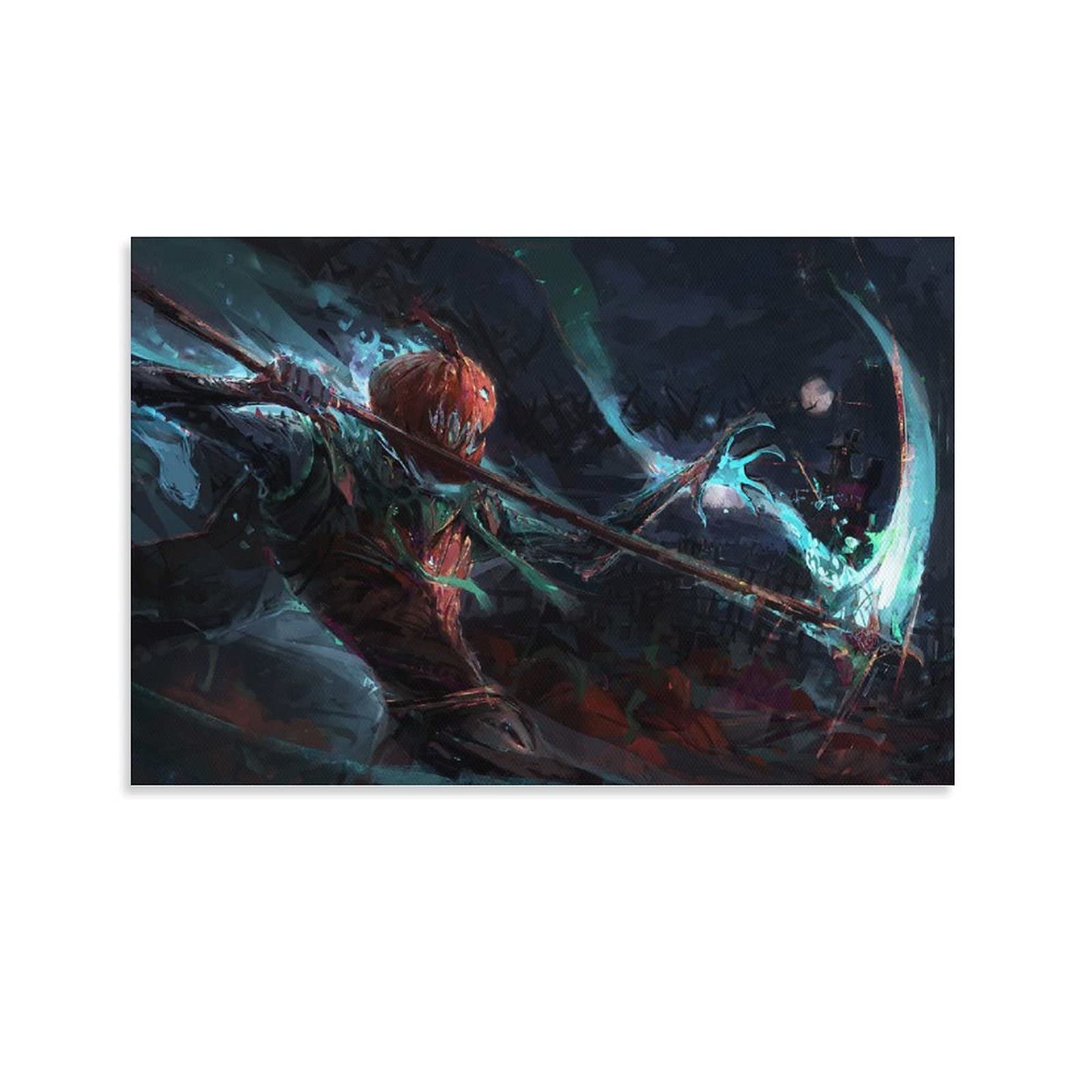 Halloween Pumpkin Man Fantasy Canvas Wall Art - Horror Cemetery & Soul Scythe Poster - 24x36 Inch Gothic Decor for Living Room, Bedroom, Office - Perfect for Halloween Party Decorations & All Saints Day Gifts
