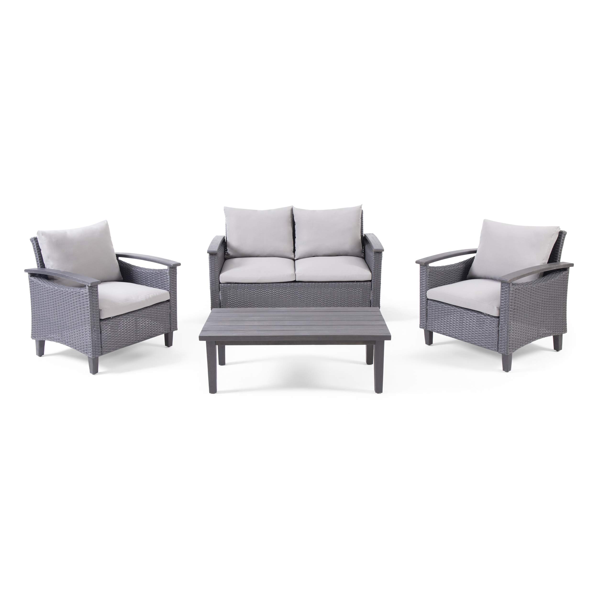 Christopher Knight Home 4-Seater Outdoor Chat Set with Coffee Table - Dark Gray for Patio & Garden Relaxation