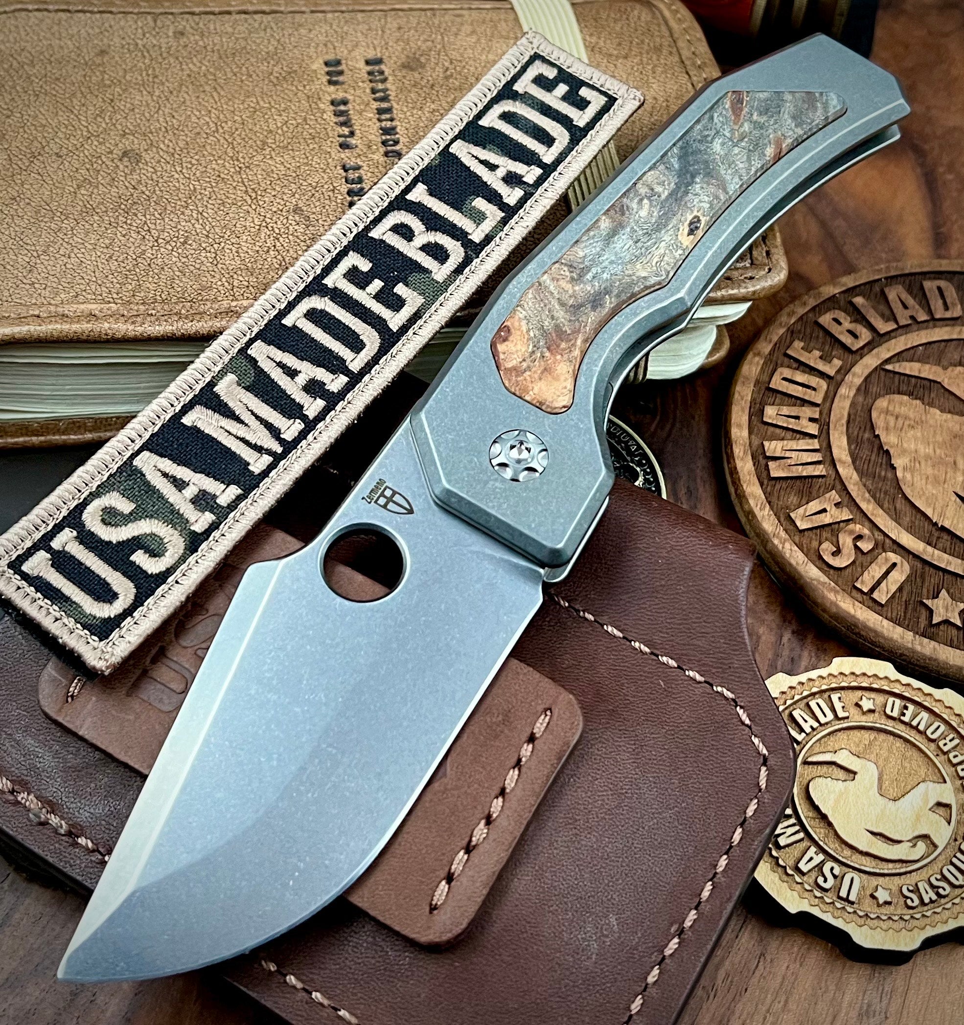 Premium Zermeno Custom Knife - Full Titanium Handle with Katalox Wood Inlay | MagnaCut Steel Blade | Titanium Backspacer, Pocket Clip & Hardware | EDC, Outdoor, Camping & Survival Knife