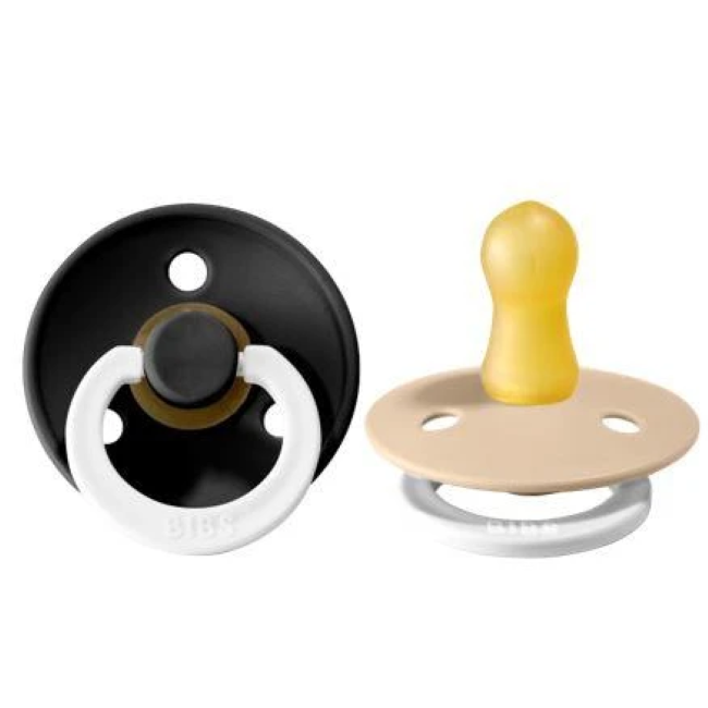 Original Color Round Latex Pacifier 2-Pack - Black & Vanilla (Glow in the Dark) - Soothing Baby Teether for Day & Night Use