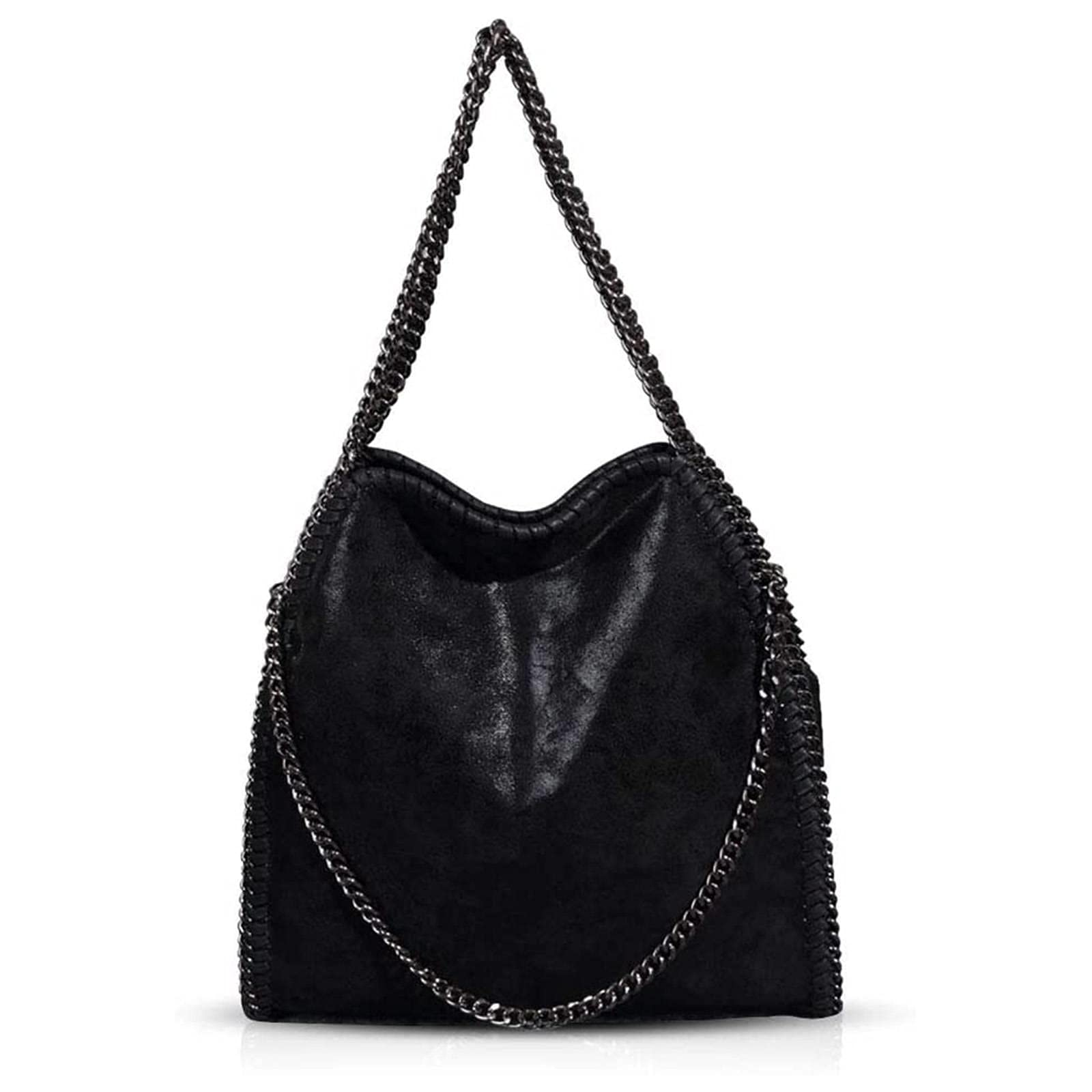 Leiona Women's Foldable Chain Shoulder Bag - Stylish Black Tote Purse for Daily Use, Work, and Evening Outings