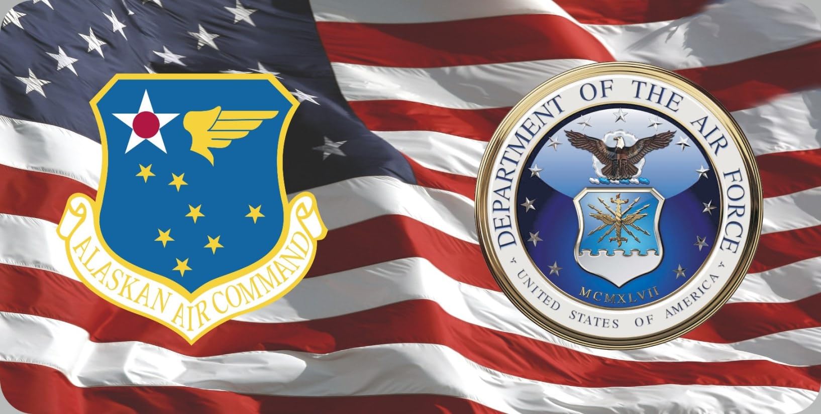Alaskan Air Command & Air Force US Flag Photo License Plate - Military Themed Car Accessory for Patriotic Veterans & Enthusiasts