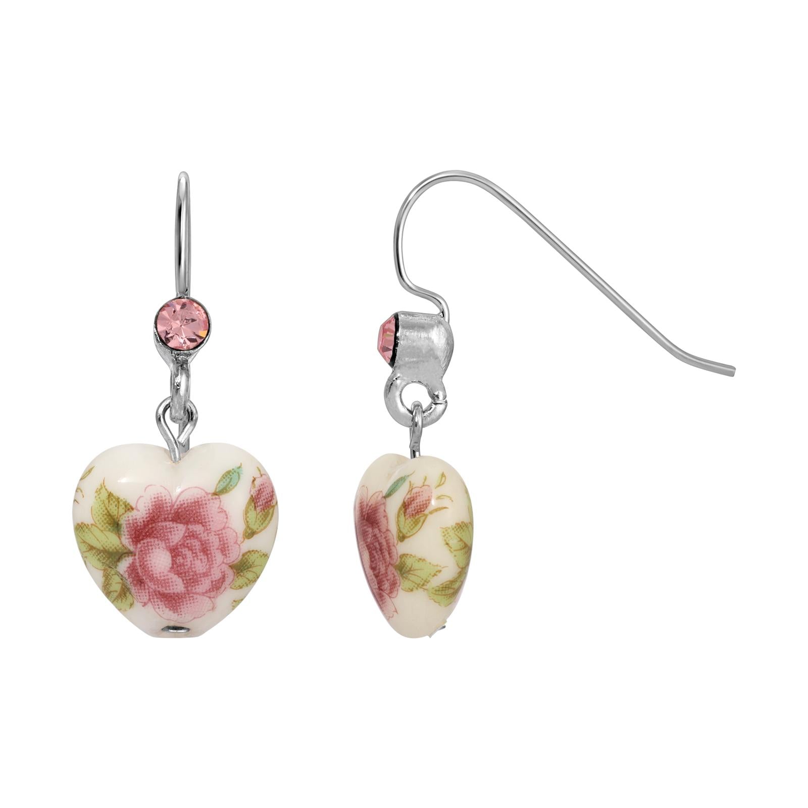1928 Vintage Light Rose Pink Crystal Heart Drop Earrings for Women - Elegant Dangle Jewelry for Weddings, Parties & Special Occasions