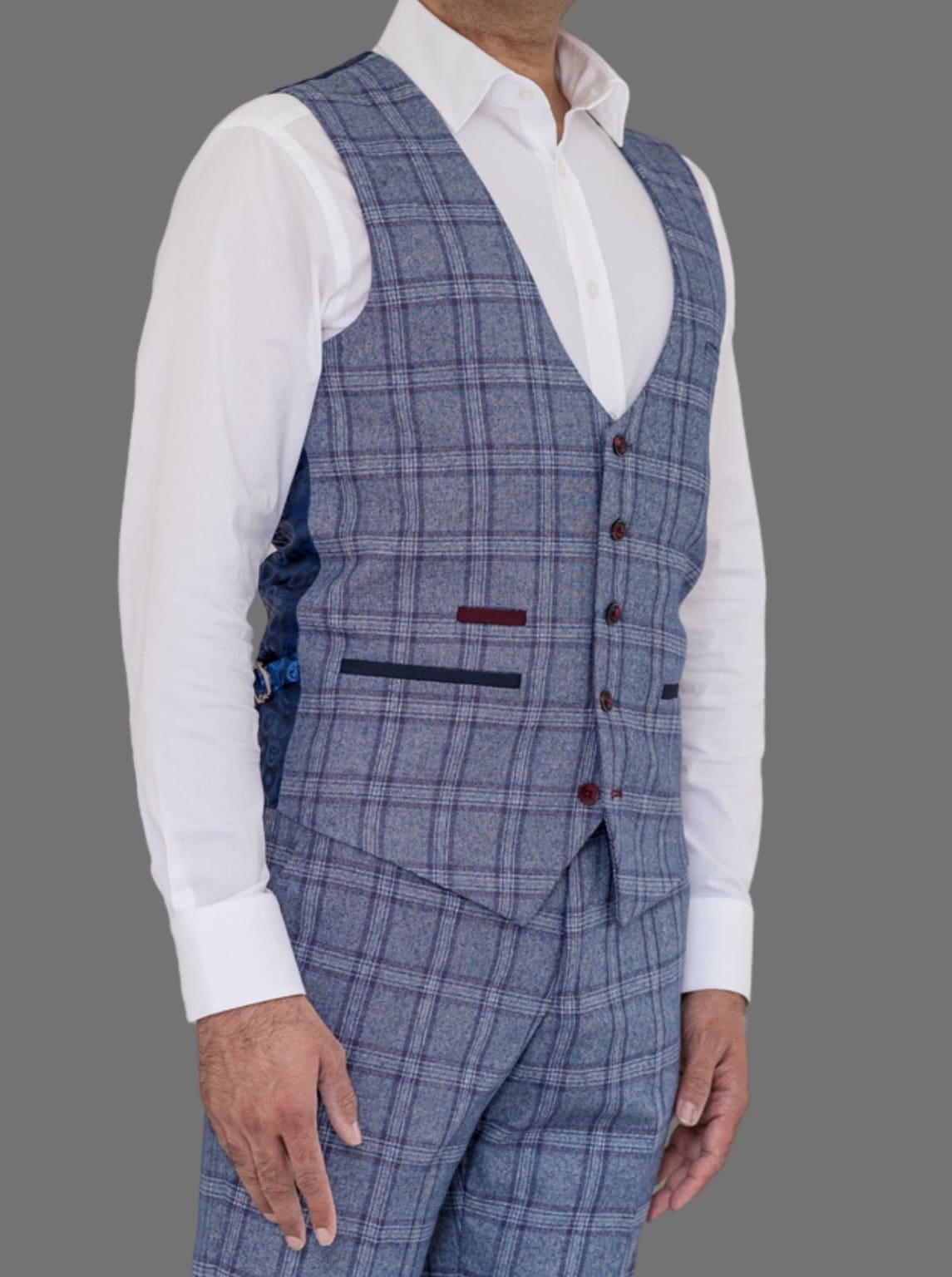 Marc Darcy Abbott Men's Blue Tweed Check Waistcoat Vest - Stylish Formal Wear for Weddings, Business Meetings & Special Occasions
