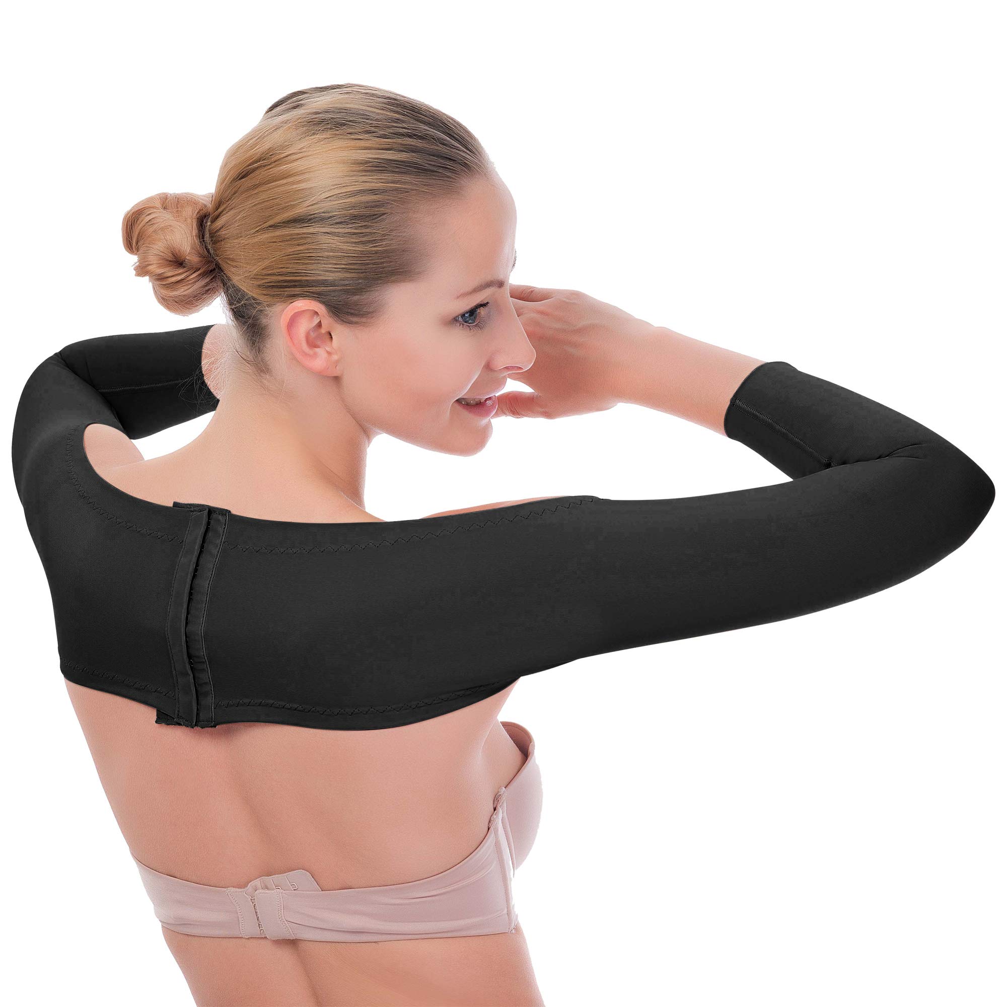Upper Arm Compression Sleeve & Posture Corrector for Women - Liposuction Recovery Garment, Back Support Shaper Crop Top (Black, XXL) - Ideal for Post-Surgery, Workout & Daily Posture Improvement