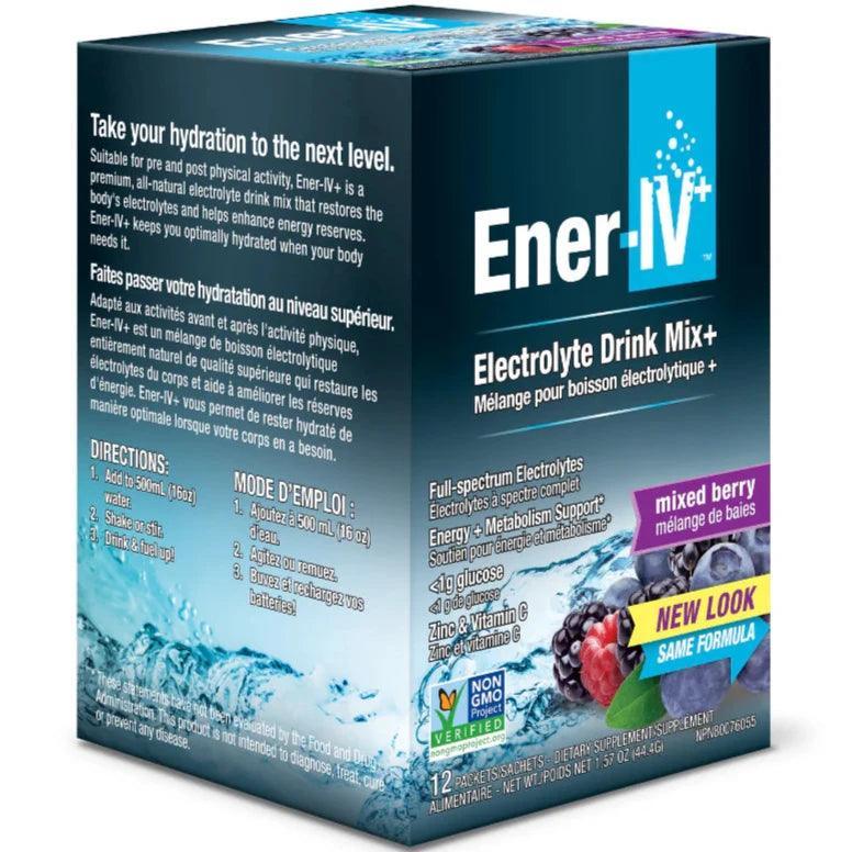 Ener Life Ener IV Electrolyte Drink Mix Powder - 12 Pack Mixed Berry Flavor | Hydration Boost for Workouts, Travel & Recovery