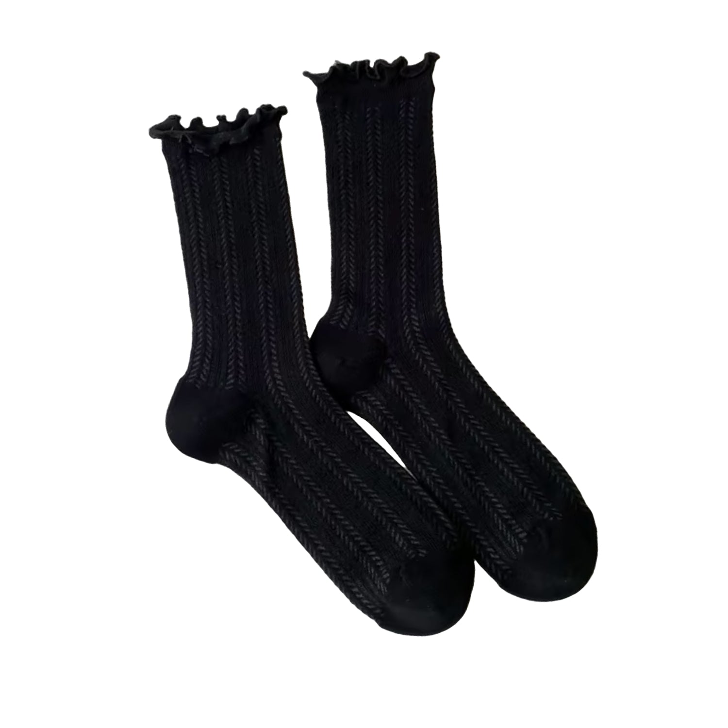 FLOOF Black Frill Tall Socks - Women's Fashion Knee High Socks for Cosplay, Vintage Style & Winter Outfits