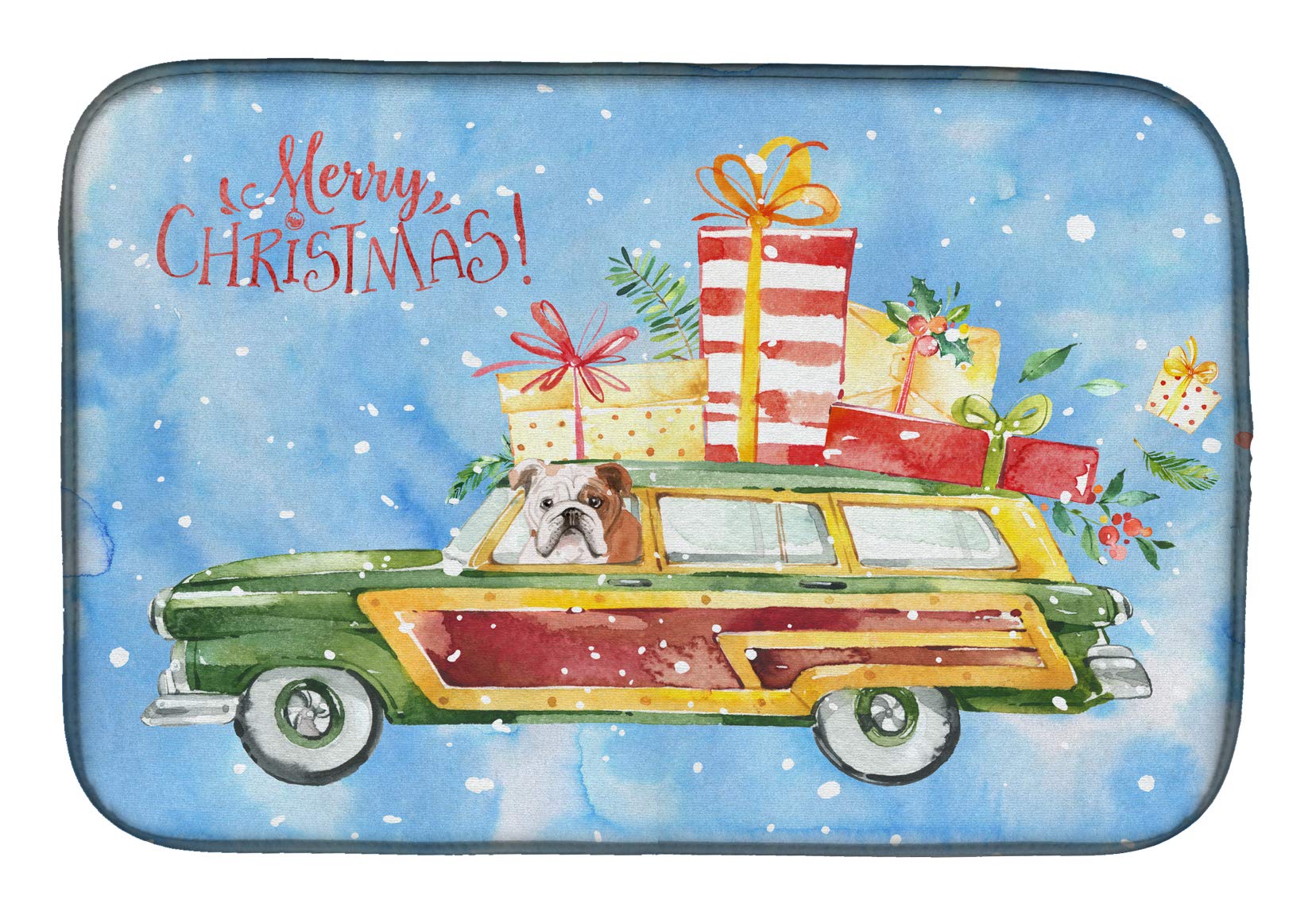 Christmas English Bulldog Dish Drying Mat - Absorbent Kitchen Counter Pad (14x21