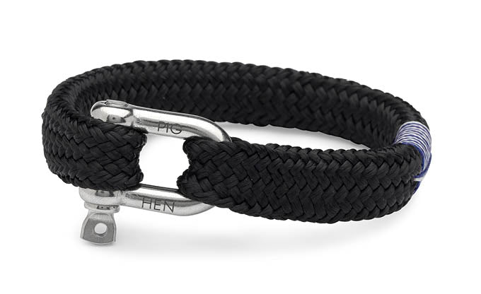 PIG & HEN Gorgeous George Rope Bracelet for Men - Black Leather Wristband, Adjustable Braided Rope Design - Perfect for Casual Wear, Outdoor Adventures & Gift Giving