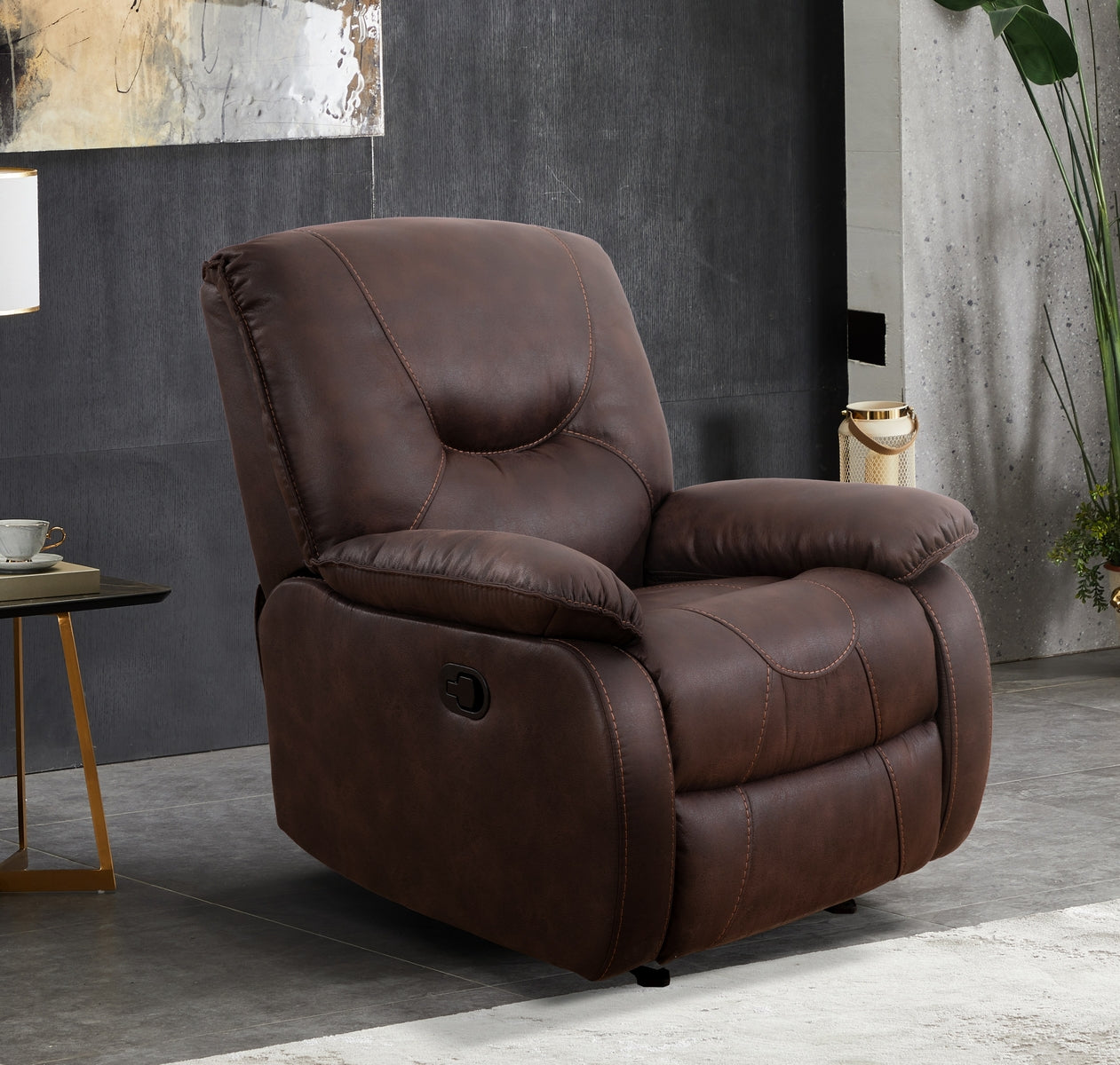 Brown Tranquility Glide Recliner Chair - Ultra Soft Fabric, Smooth Gliding Motion, Ergonomic Support for Living Room, Bedroom, or Home Theater - Perfect for Relaxing, Reading, and Watching TV