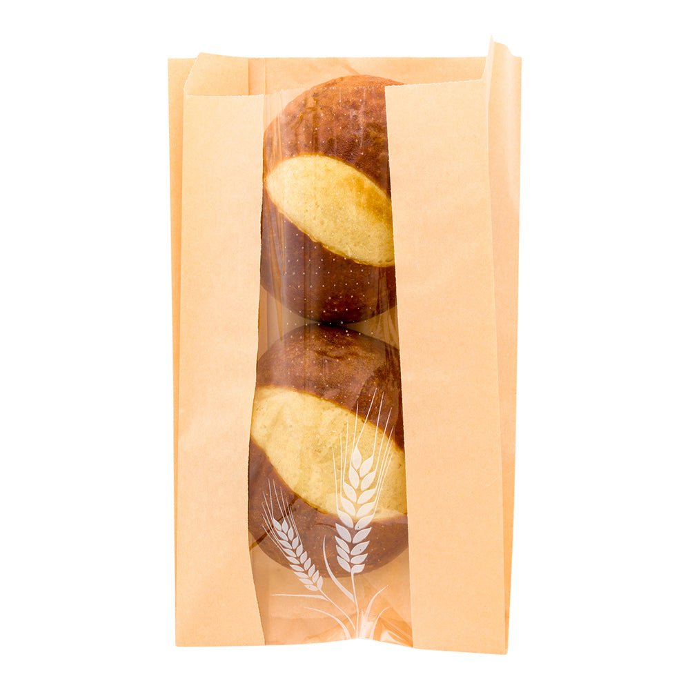 Eco-Friendly Brown Paper Bread Bags - Micro Perforated, Greaseproof, Wheat Pattern (6