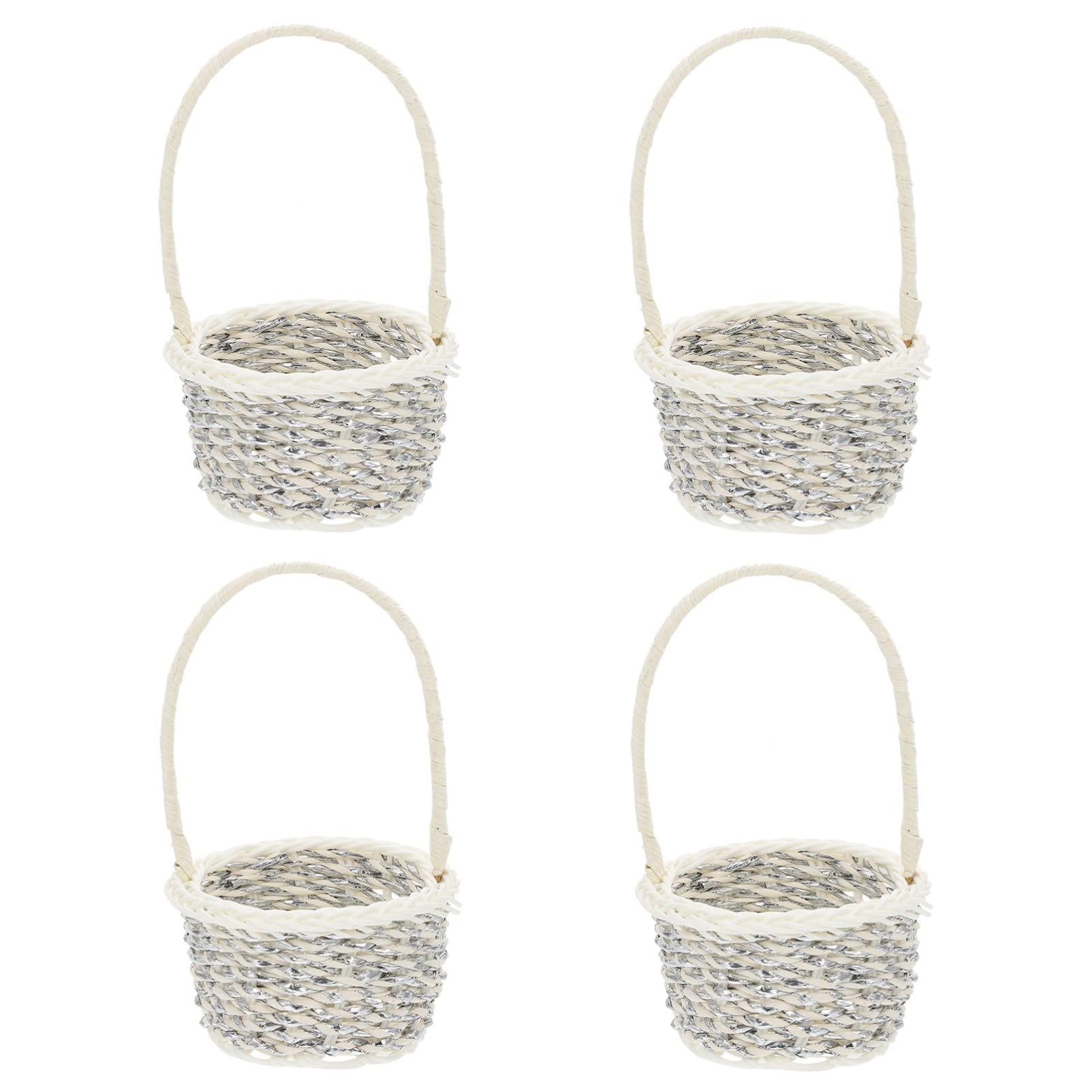 ARTIBETTER 4-Piece Mini Flower Baskets with Handle - Plastic Woven Dollhouse Decor, Fairy Garden Accessories, Picnic Party Favors & DIY Craft Supplies - Perfect for Home Decor, Wedding Centerpieces, and Easter Basket Fillers