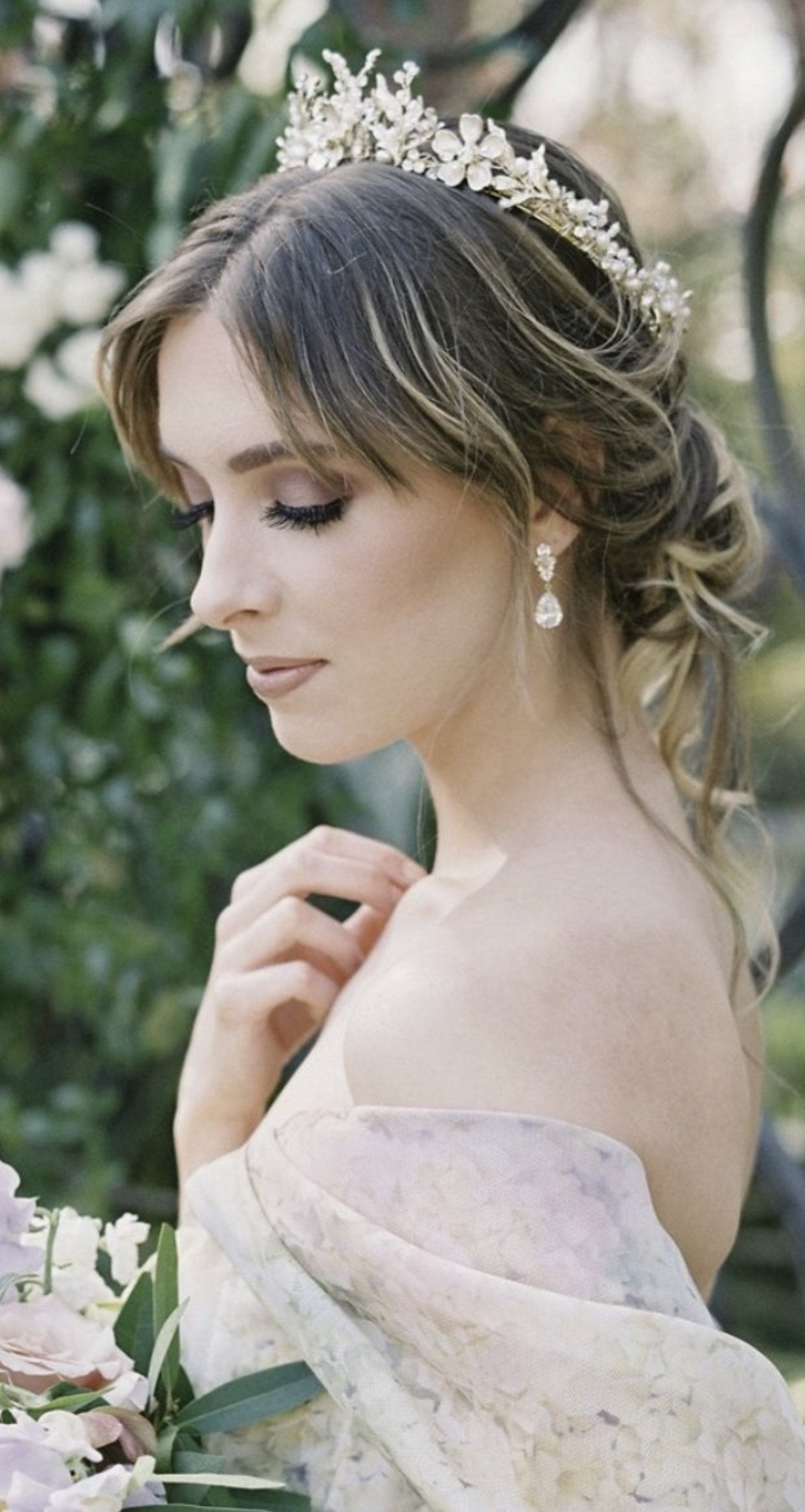 GENEVIEVE Gilded Blossoms Bridal Crown with Genuine Rubies - Elegant Wedding Headpiece for Brides, Bridesmaids & Flower Girls - Perfect for Boho, Vintage & Royal Wedding Themes