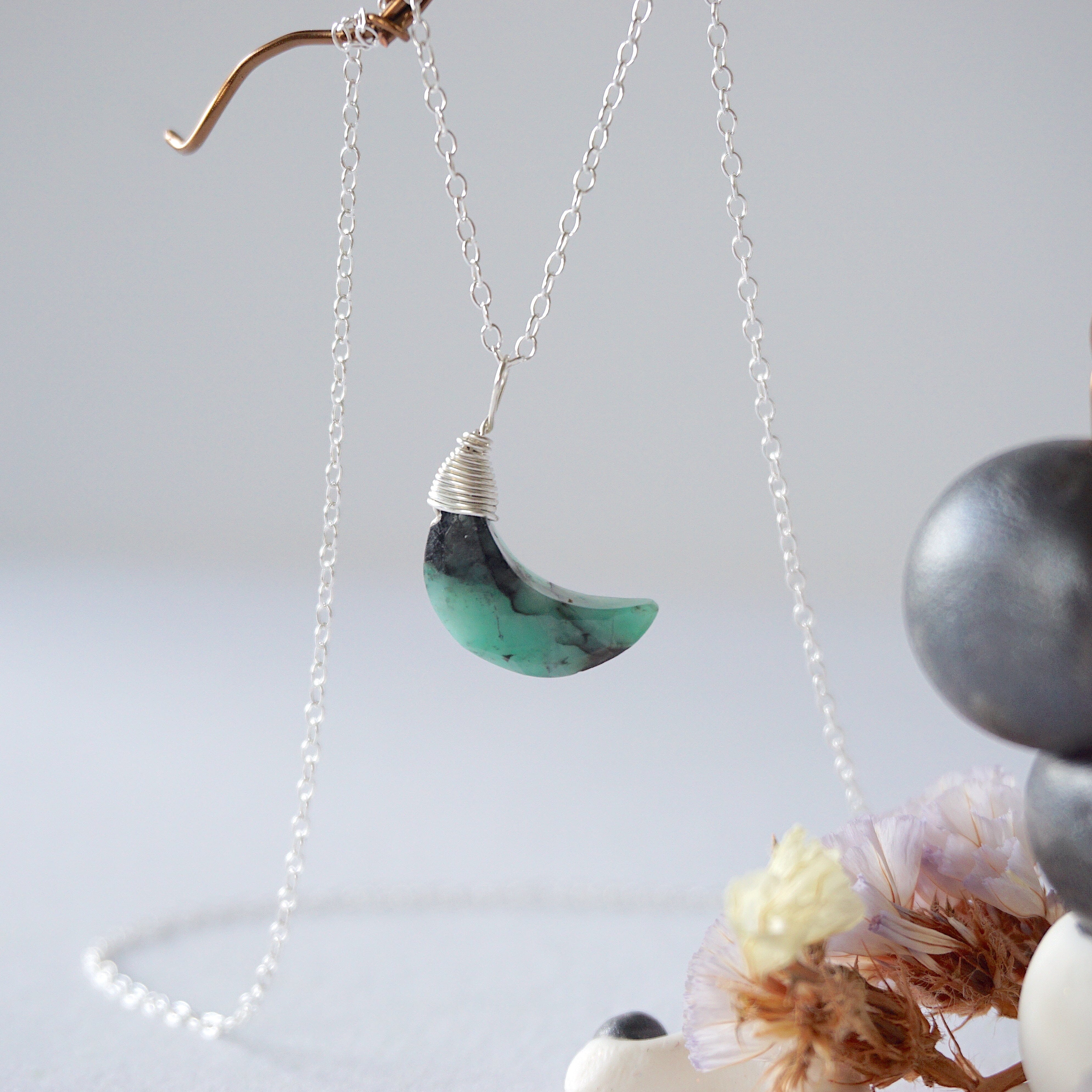 Emerald Sterling Silver Moon Charm Necklace - Dainty Jewelry for Women, Elegant Pendant Necklace for Everyday Wear, Gift for Her | Perfect for Date Nights, Office Wear & Special Occasions