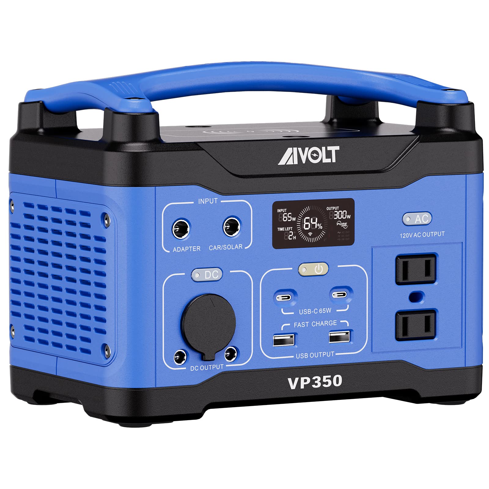 AIVOLT 300W Portable Power Station 266Wh Solar Generator - Compact Lithium Battery Backup with LED Light, 120V Pure Sine Wave AC Outlet (600W Surge), USB-C & Wireless Charging - Perfect for Camping, Emergency Power, CPAP Machine & Home Backup Power Supply