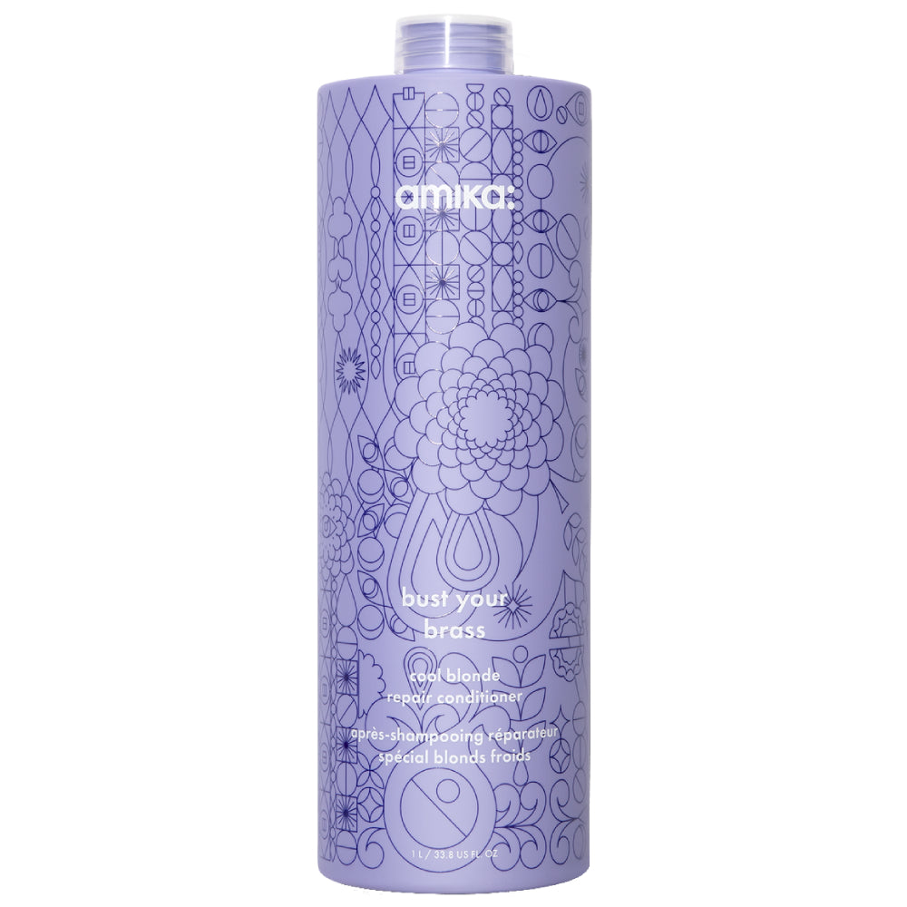 Amika Bust Your Brass Conditioner - Purple Toning Hair Mask for Blonde, Silver & Bleached Hair - Neutralizes Brassiness & Enhances Shine - Perfect for Salon & At-Home Hair Care