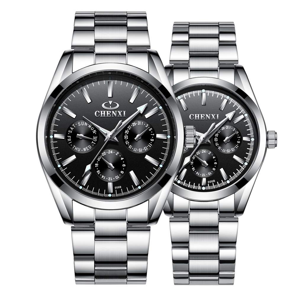 Gosasa Couple Watches for Women and Men - Silver Stainless Steel His & Hers Matching Quartz Watches - Perfect for Anniversaries, Weddings, and Romantic Gifts