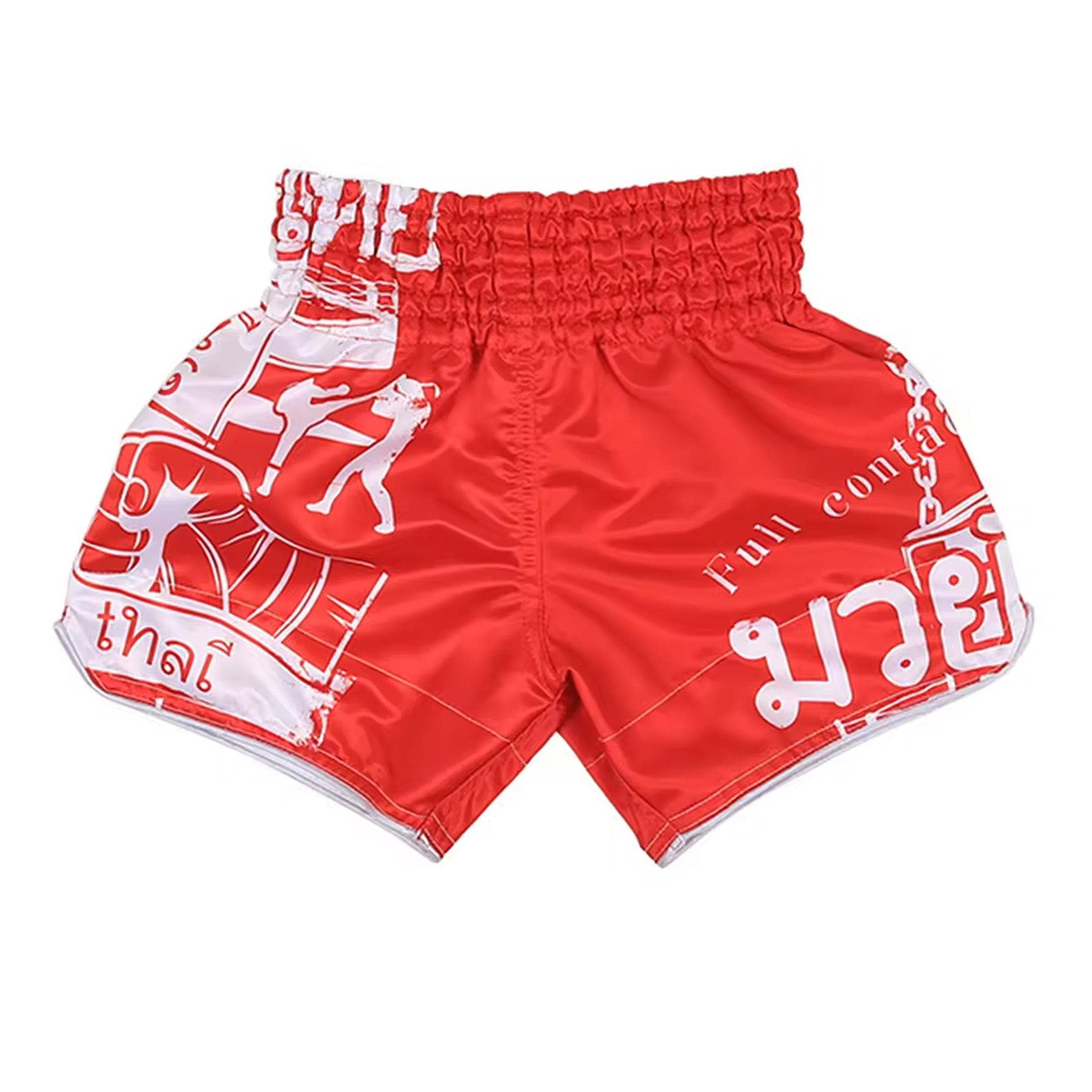 Red Full Contact Kids Muay Thai Shorts - Breathable Training Pants for Youth Martial Arts & Kickboxing - Perfect for MMA, Boxing, and Muay Thai Practice