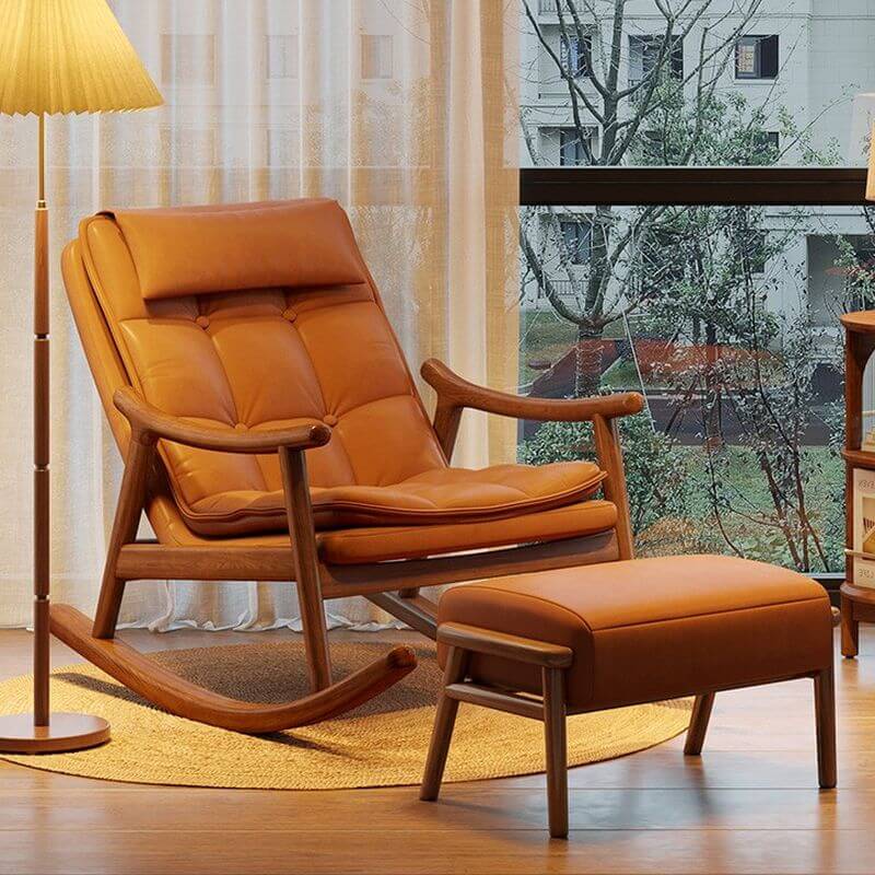 Ergonomic Wood Rocking Chair with Ottoman - Comfortable Couch for Living Room, Nursery & Porch - Perfect for Relaxing, Nursing & Reading