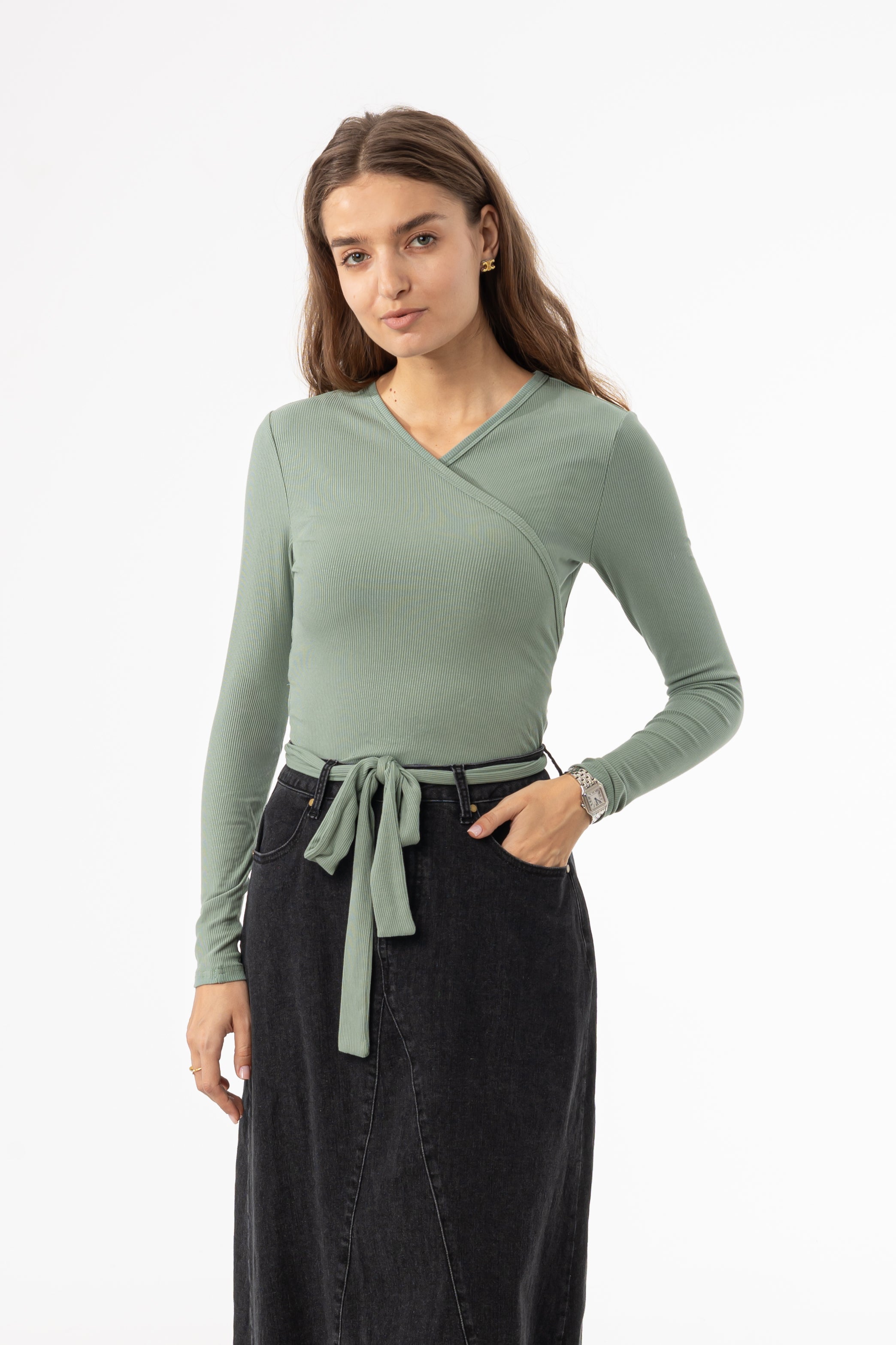Seafoam Green Wrap Front T-Shirt for Women - Stylish Casual Summer Top for Beach, Vacation & Everyday Wear