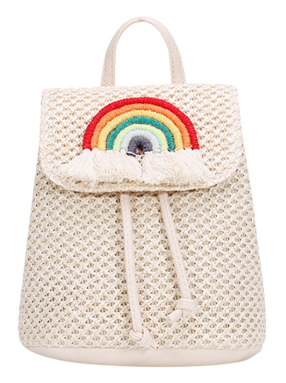 Handmade Crochet Straw Crossbody Bag for Women - Boho Beach Backpack & Shoulder Bag - Mini Flap Handbag for Summer Travel, Beach Outings & Casual Wear (Beige)