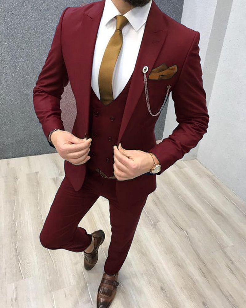 Stylish Navy Burgundy Green Slim Fit 3-Piece Groomsmen Wedding Suit for Men - Jacket, Pants & Vest Set - Perfect for Formal Events, Proms and Special Occasions
